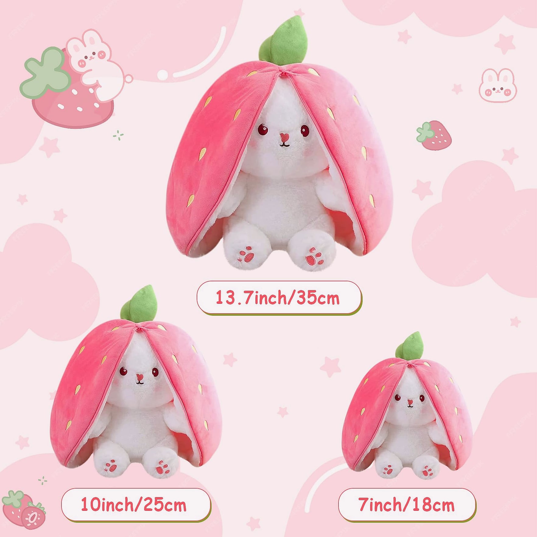 MIAODAM Reversible Strawberry Bunny Plush Toy, 7 inch