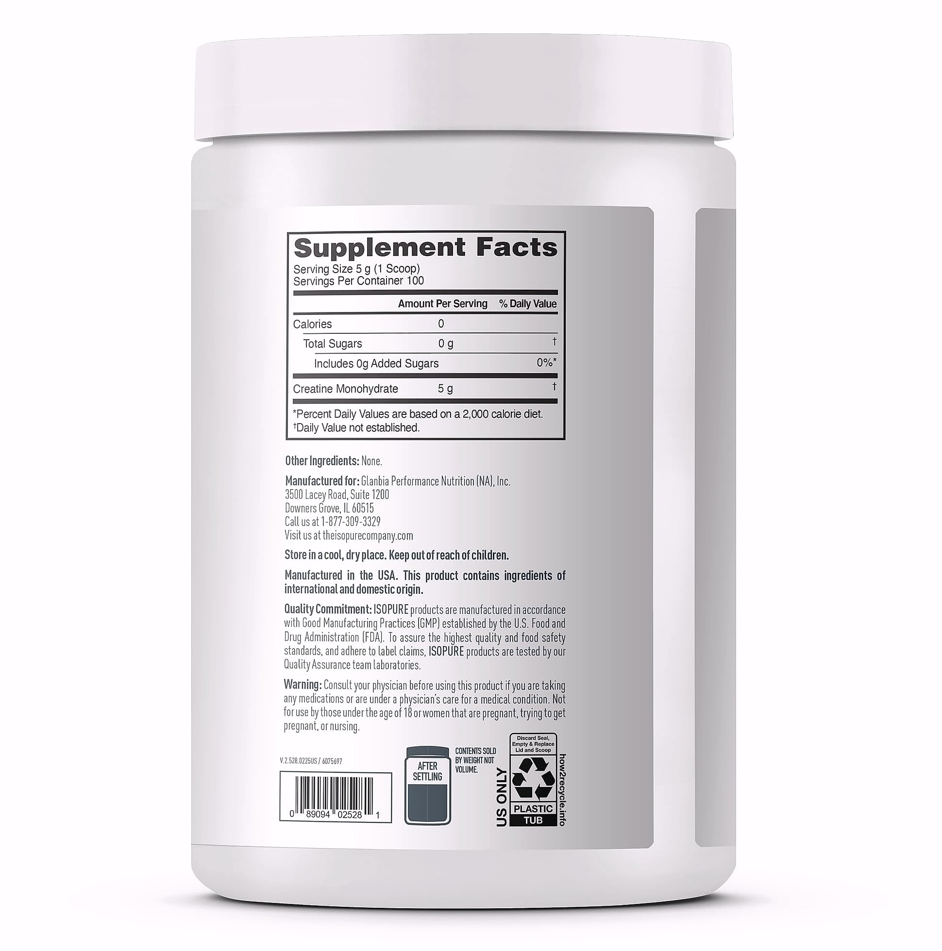 Isopure 100% Pure Creatine Monohydrate Powder, 5g Per Serving