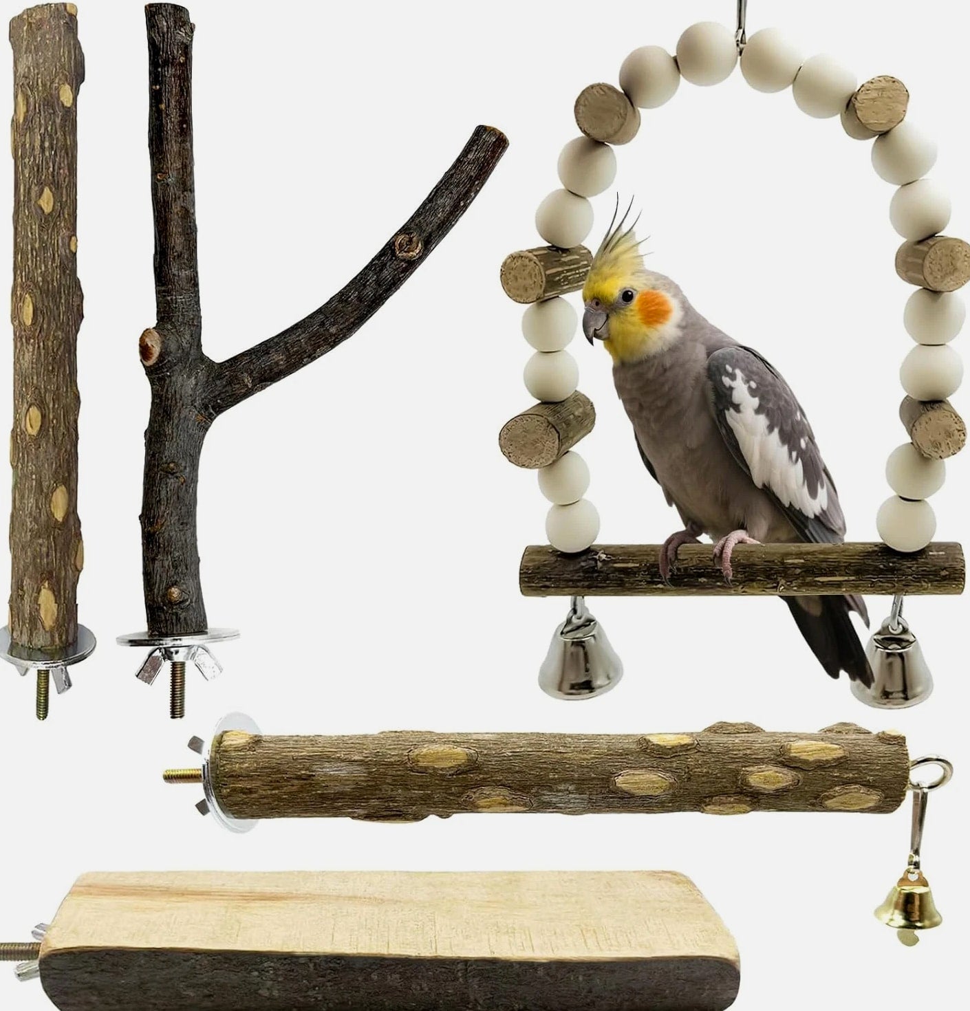 5Pcs Natural Wooden Bird Perch Set – Parrot Perch Toys, Bird Cage Perches, Cage