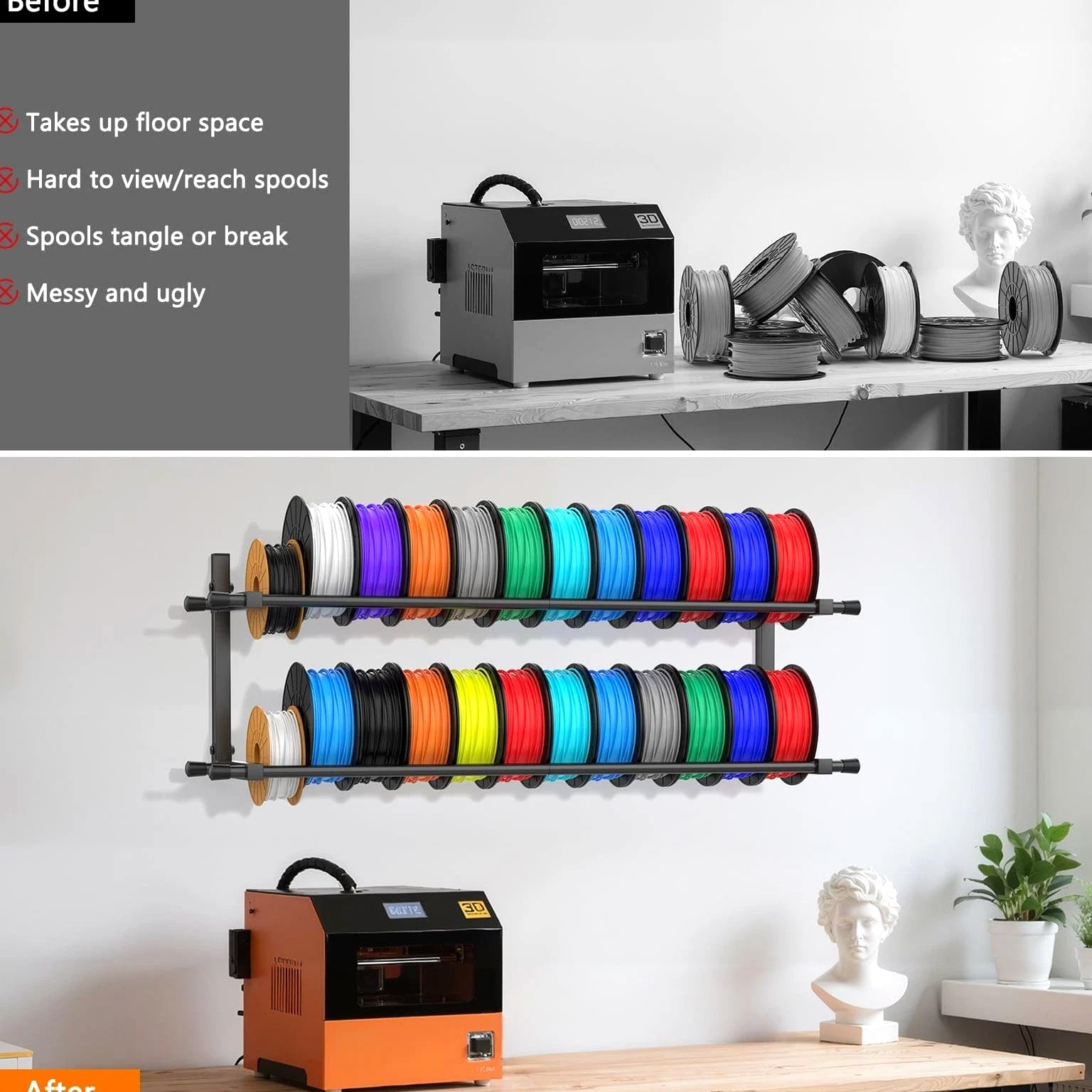 3D Printer Filament Storage Rack Wall Mount, Foldable Heavy Duty Metal Shelvi...