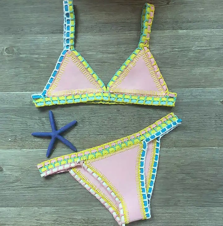 Sporlike Pink Crochet Bikini Set Women Swimwear