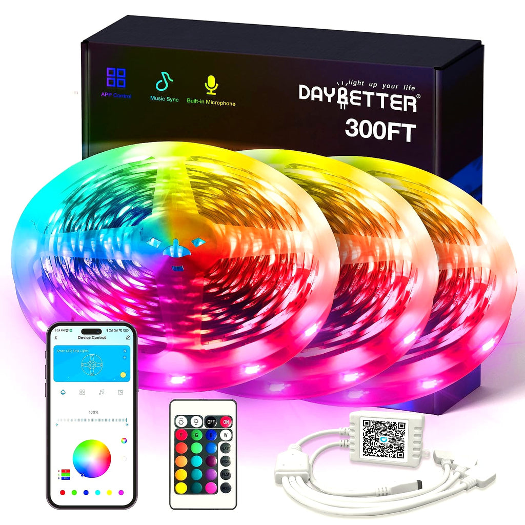 DAYBETTER LED Strip Lights 110ft Smart RGB Music Sync with App Control