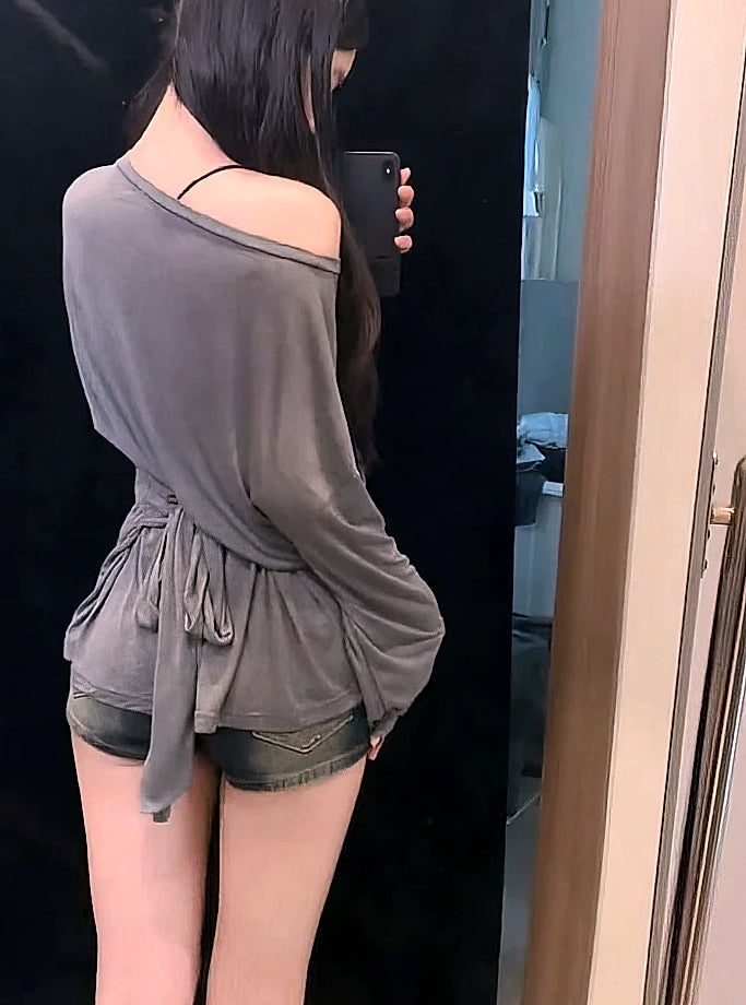 ZOYLEIR See Through Long Sleeve Off Shoulder Top