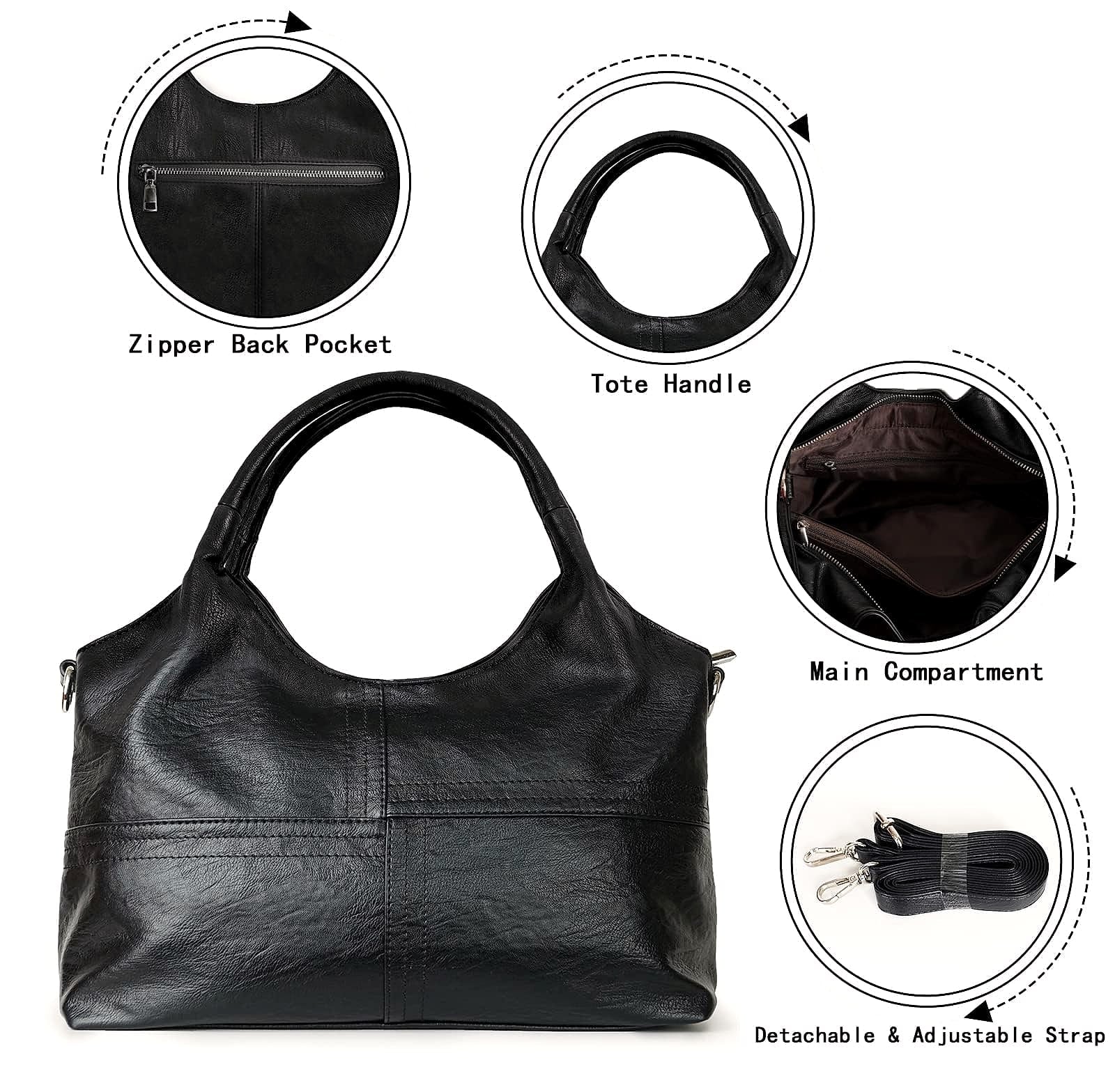 KOGTLA Medium Vegan Leather Handbag with Detachable Satchel Strap