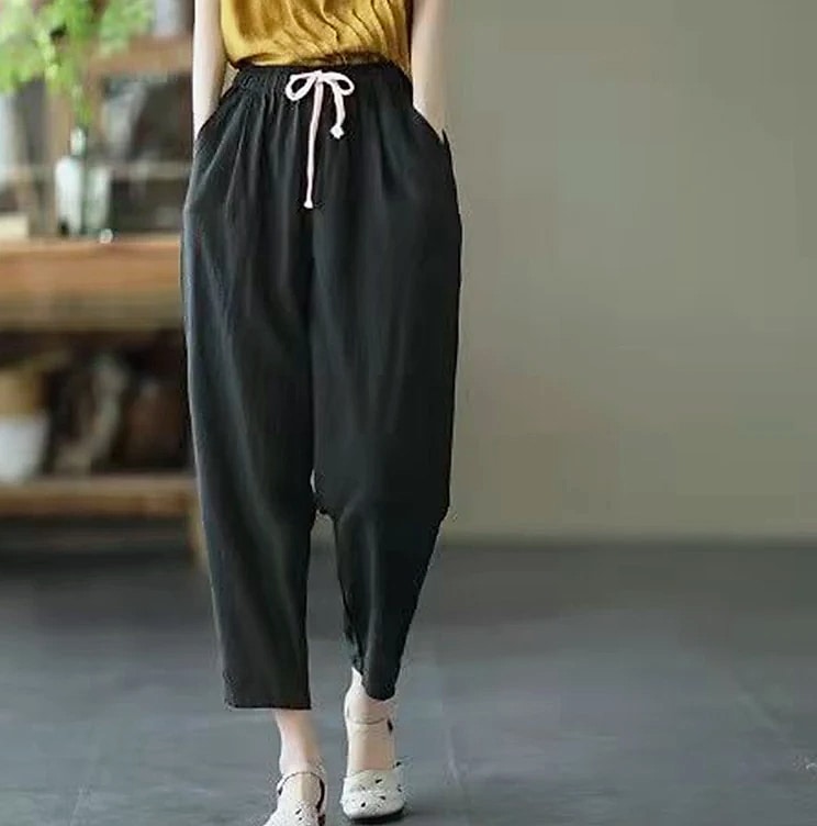 XPQBB Women's Cotton Linen Harem Pants High Waist