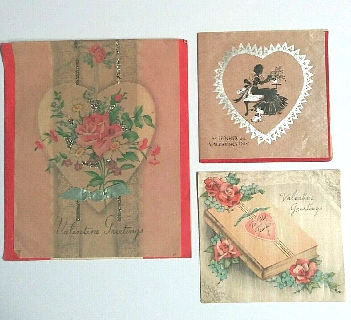 Valentine's Day Die Cut Handmade Vintage Love Hearts Card Lot - 14 Pieces, 3"-8" each