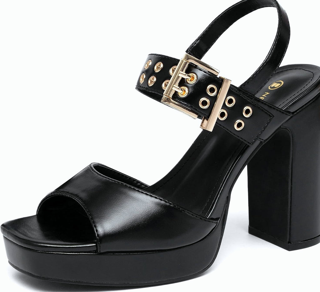 NEWBELLA Block Heel Platform Sandals with Ankle Strap