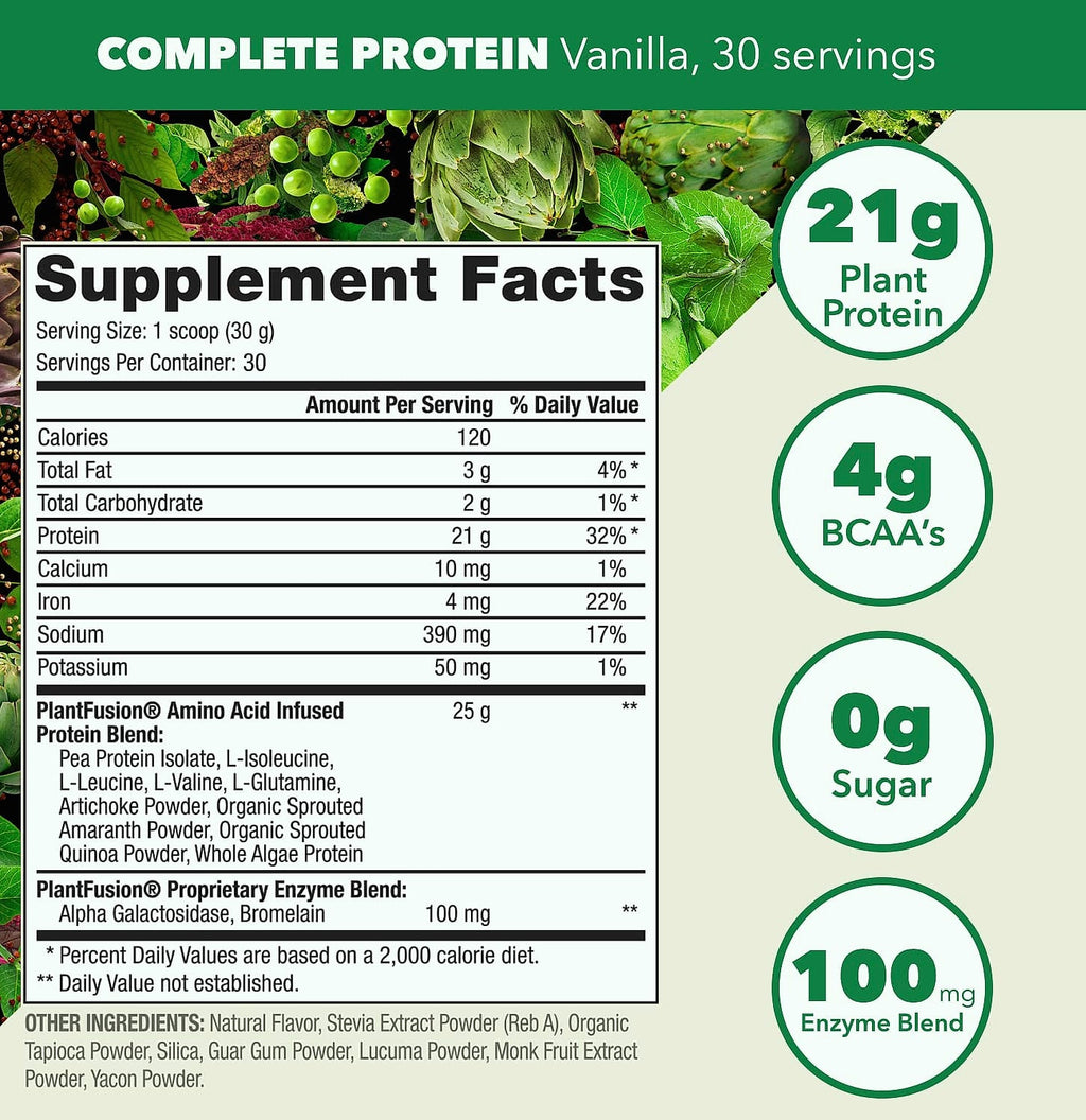 PlantFusion Complete Vegan Protein Powder Vanilla Bean 2 lb