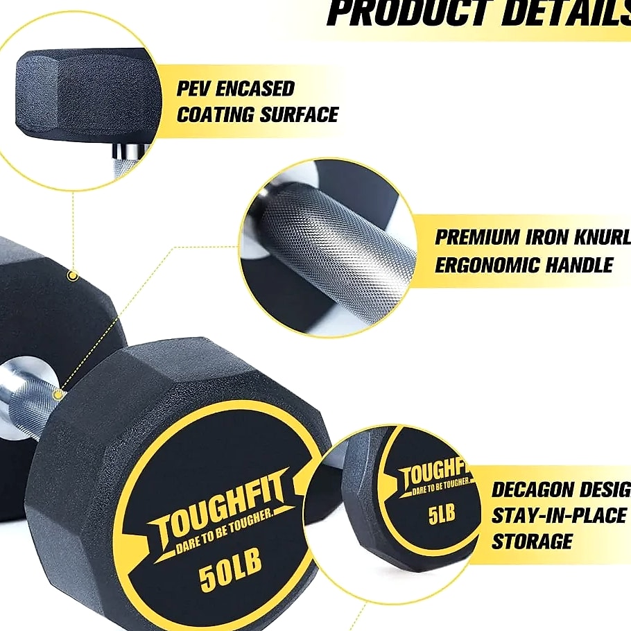 5-50 lb Dumbbell Set with Steel Cast Core, Non-slip Knurled Handles