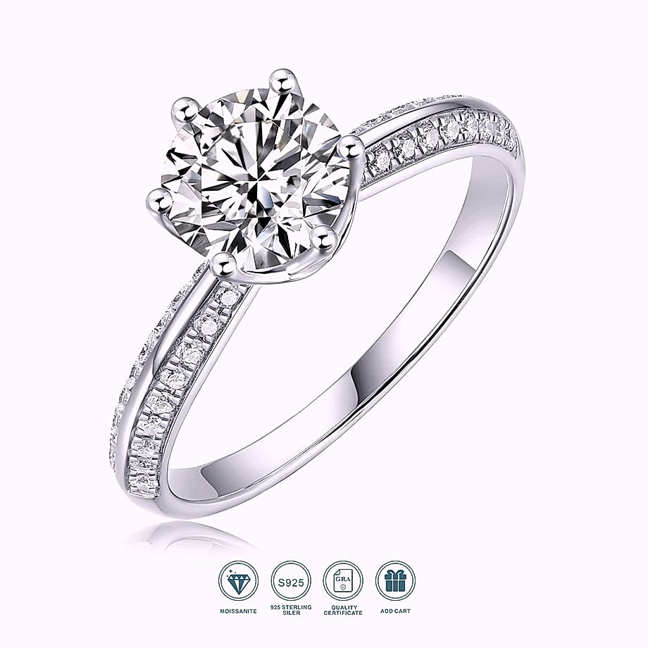Moissanite Solitaire Ring 925 Sterling Silver 18K Gold