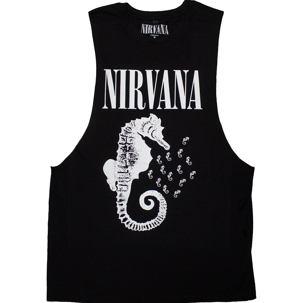 Nirvana Seahorse and Logo Mono Premium Carbon Official T-Shirt Mens