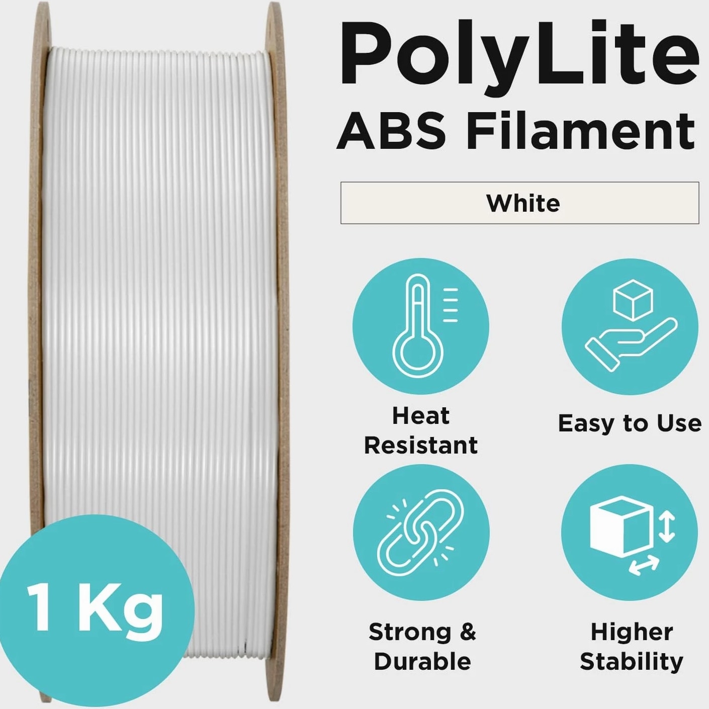 ABS Filament 1.75mm White, 3D Printer Material 1.75mm Heat Resistant 1kg - Po...