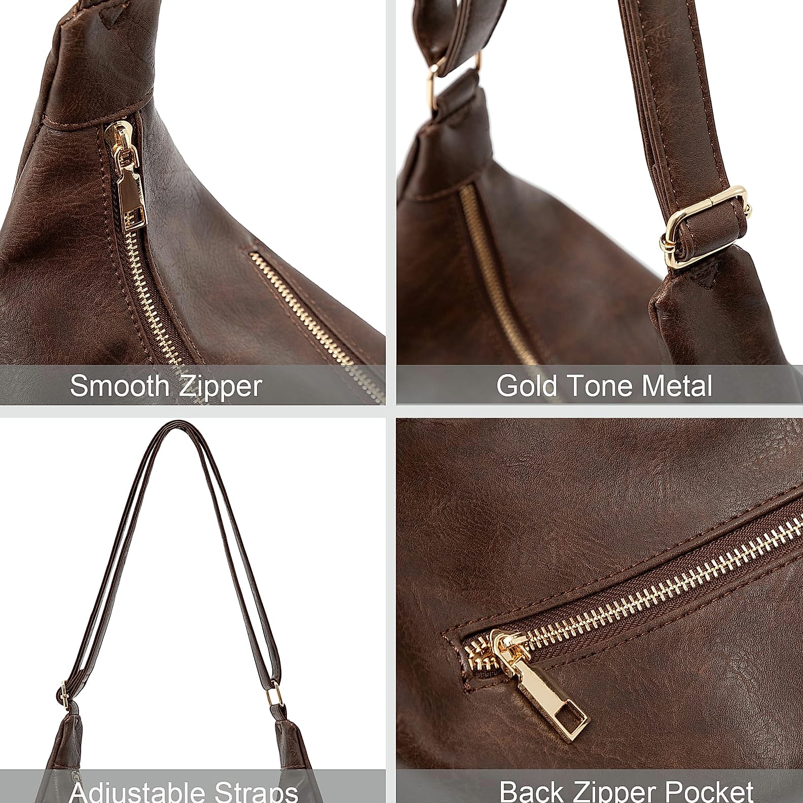 NIUEIMEE ZHOU Hobo Bag Foldable Vegan Leather Shoulder Handbag