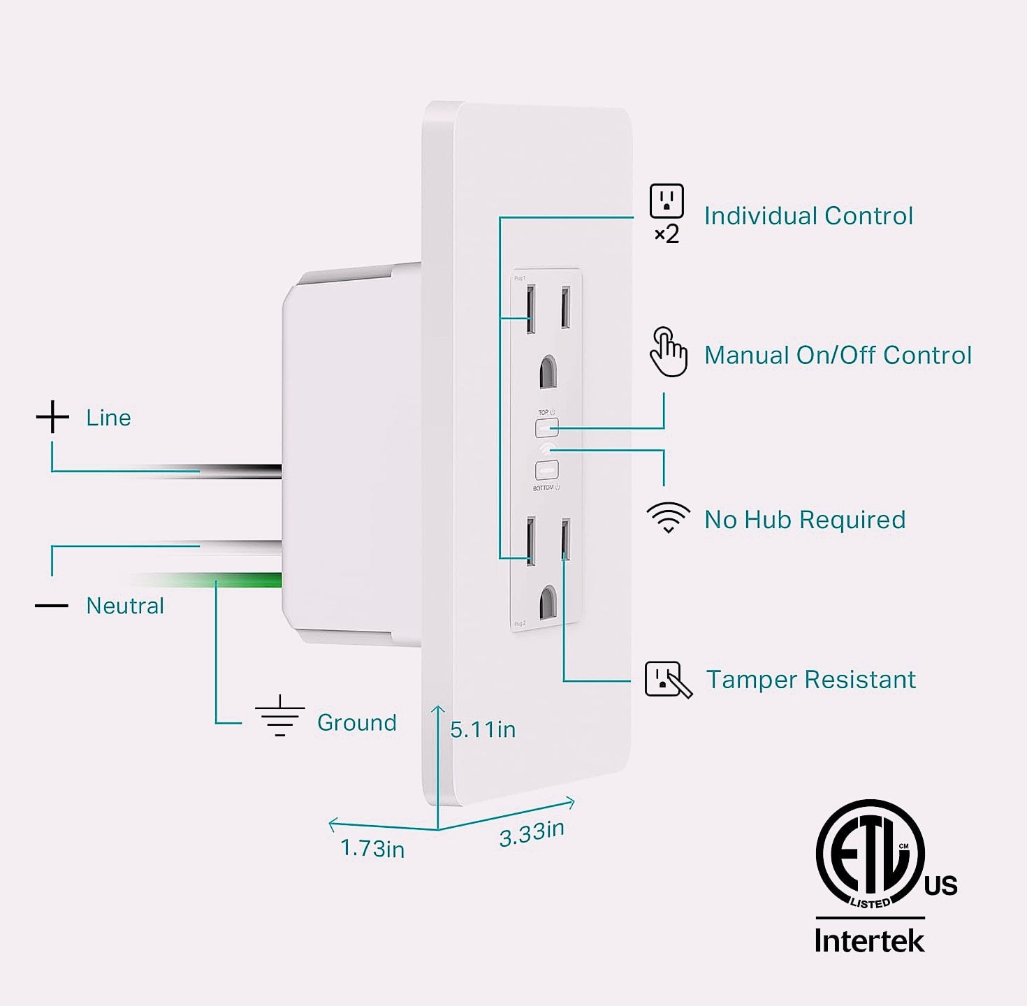 Kasa Smart KP200 In-Wall Wi-Fi Outlet with Voice Control