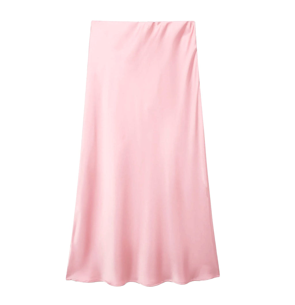 Willshela Women's Satin Pleated Midi Skirt Elastic Waist