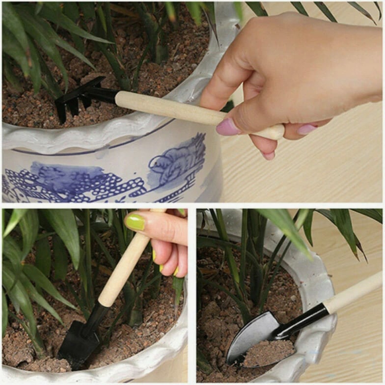 3pcs Wood Handle Garden Tool Set Planting Gardening Mini Tool Set Home Gardening