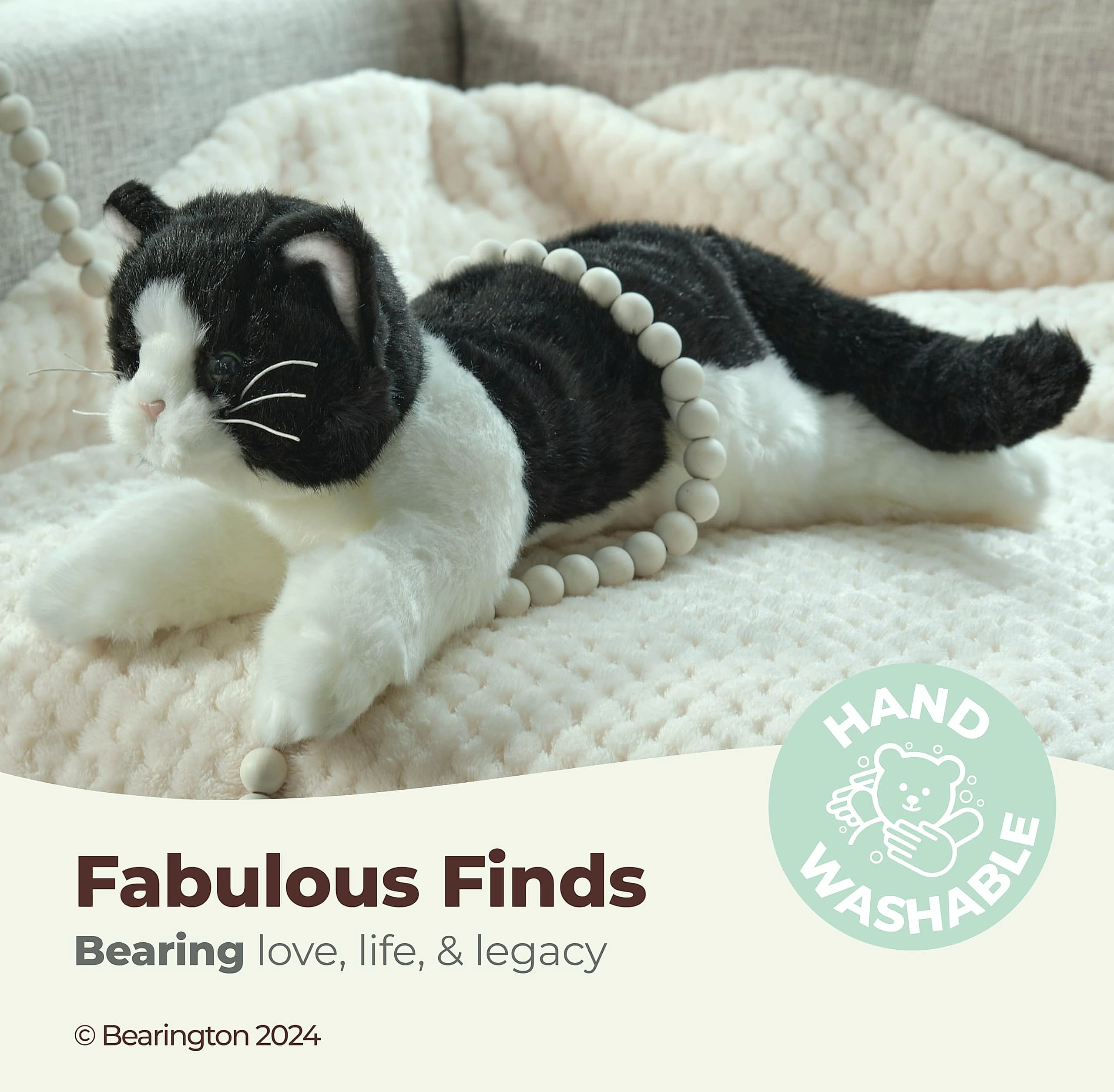 Bearington Domino Cat 15" Stuffed Animal Tuxedo Plush Toy