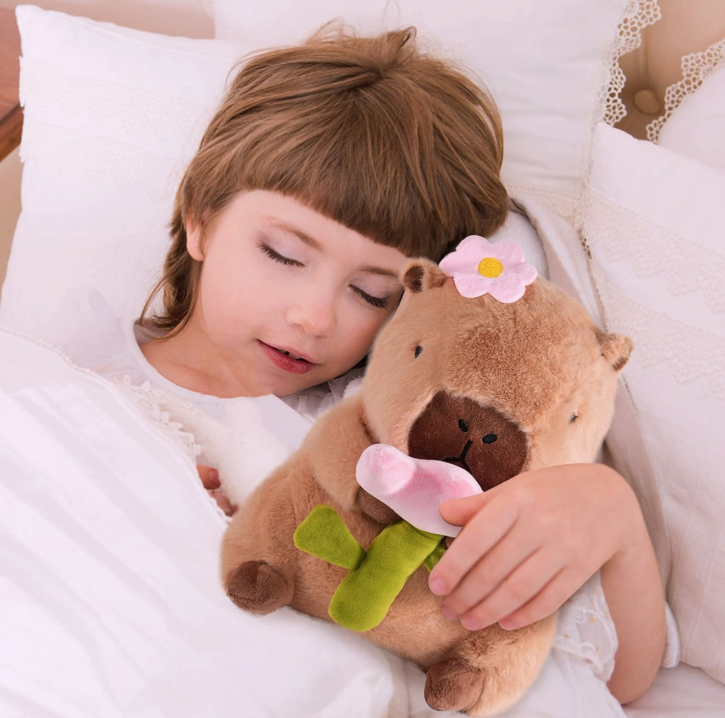 CHDBLOCK Flower Capybara Plush Toy, 11 Inch Soft Stuffed Animal