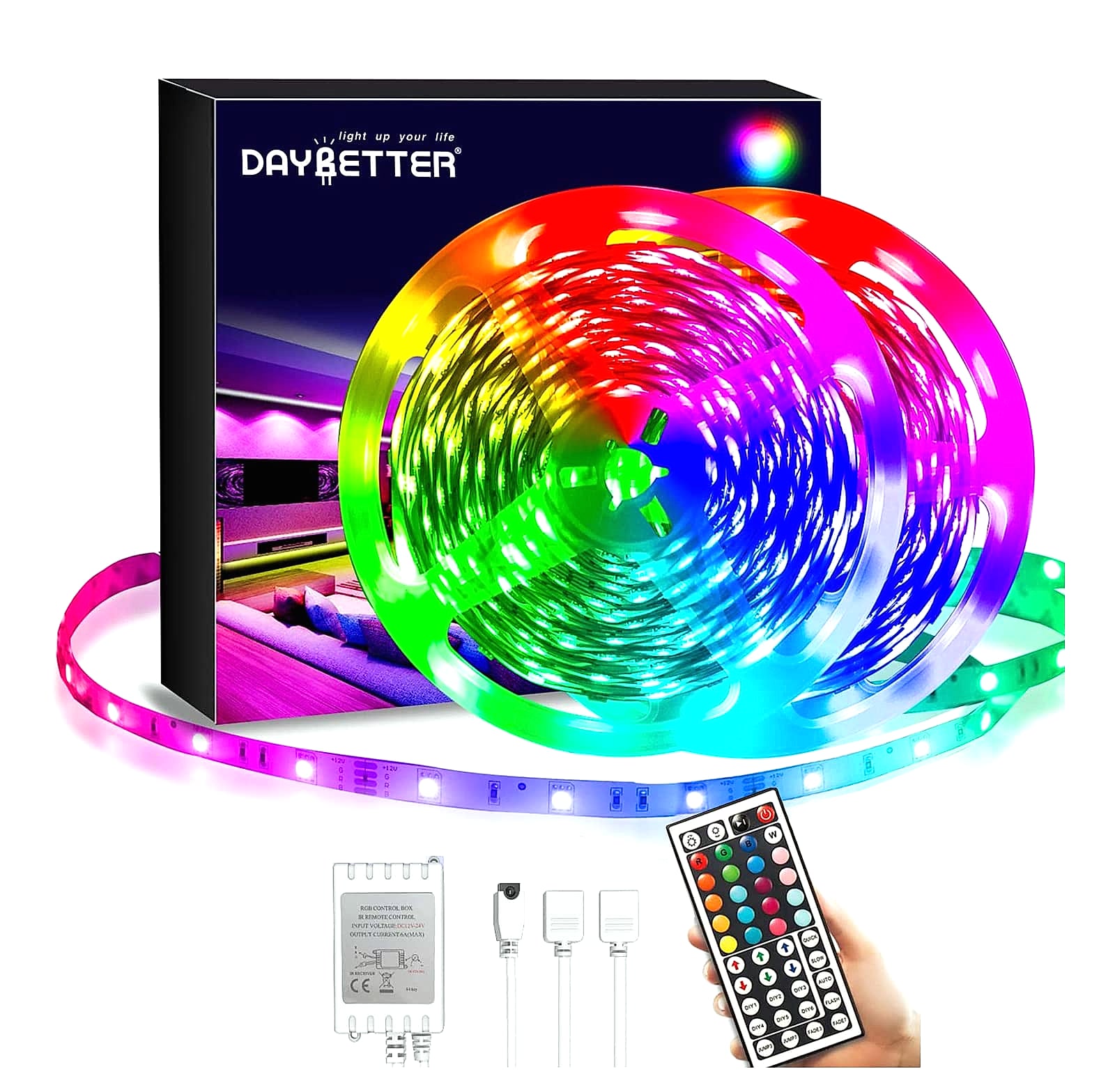 DAYBETTER 5050 SMD RGB LED Strip Lights 20ft with Remote