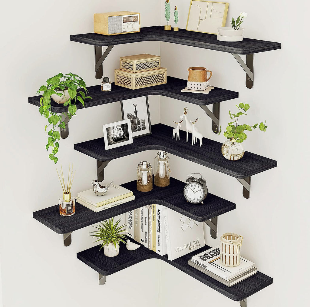 Fixwal Corner Floating Shelves Set of 5, Dark Carbonized Black