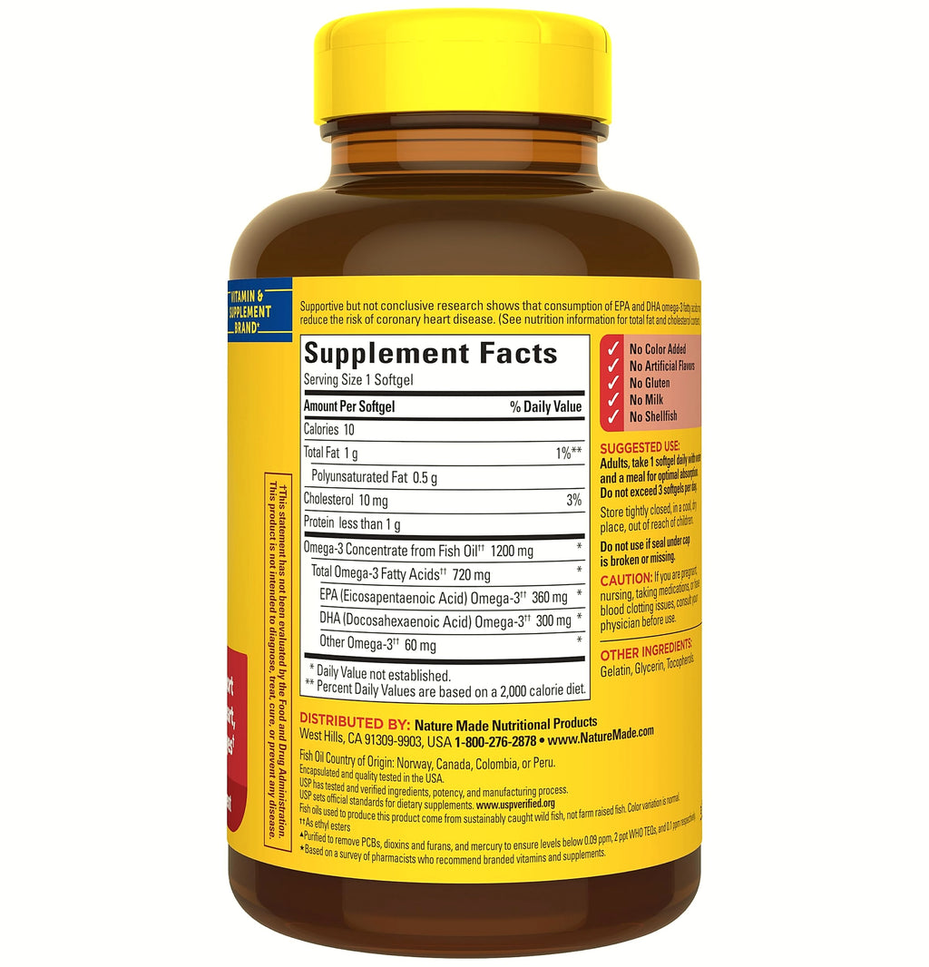 Nature Made Fish Oil Omega 3, 1200 mg Softgels, 100 Count