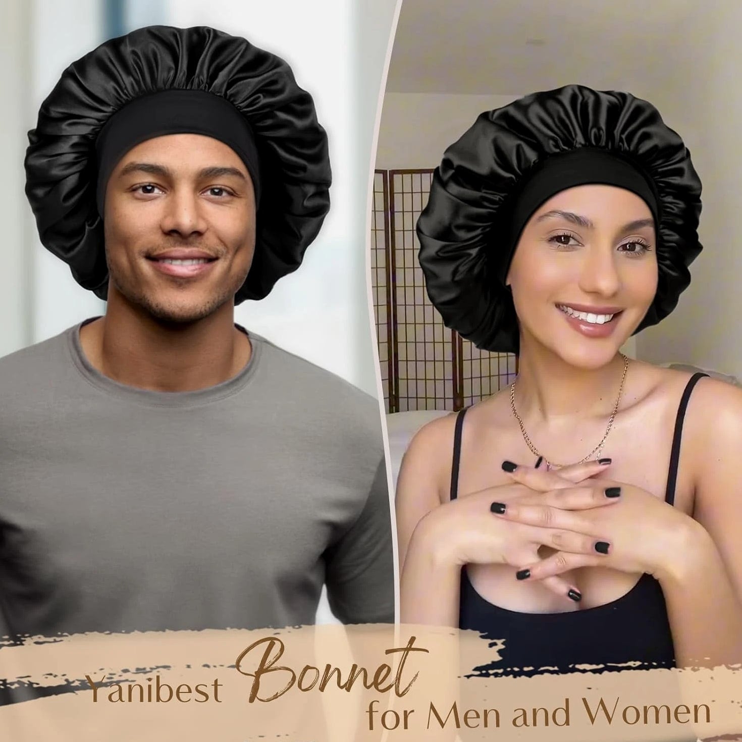 Silk Bonnet for Men & Women Hair Bonnet for Sleeping - Double Layer Satin Bonnet