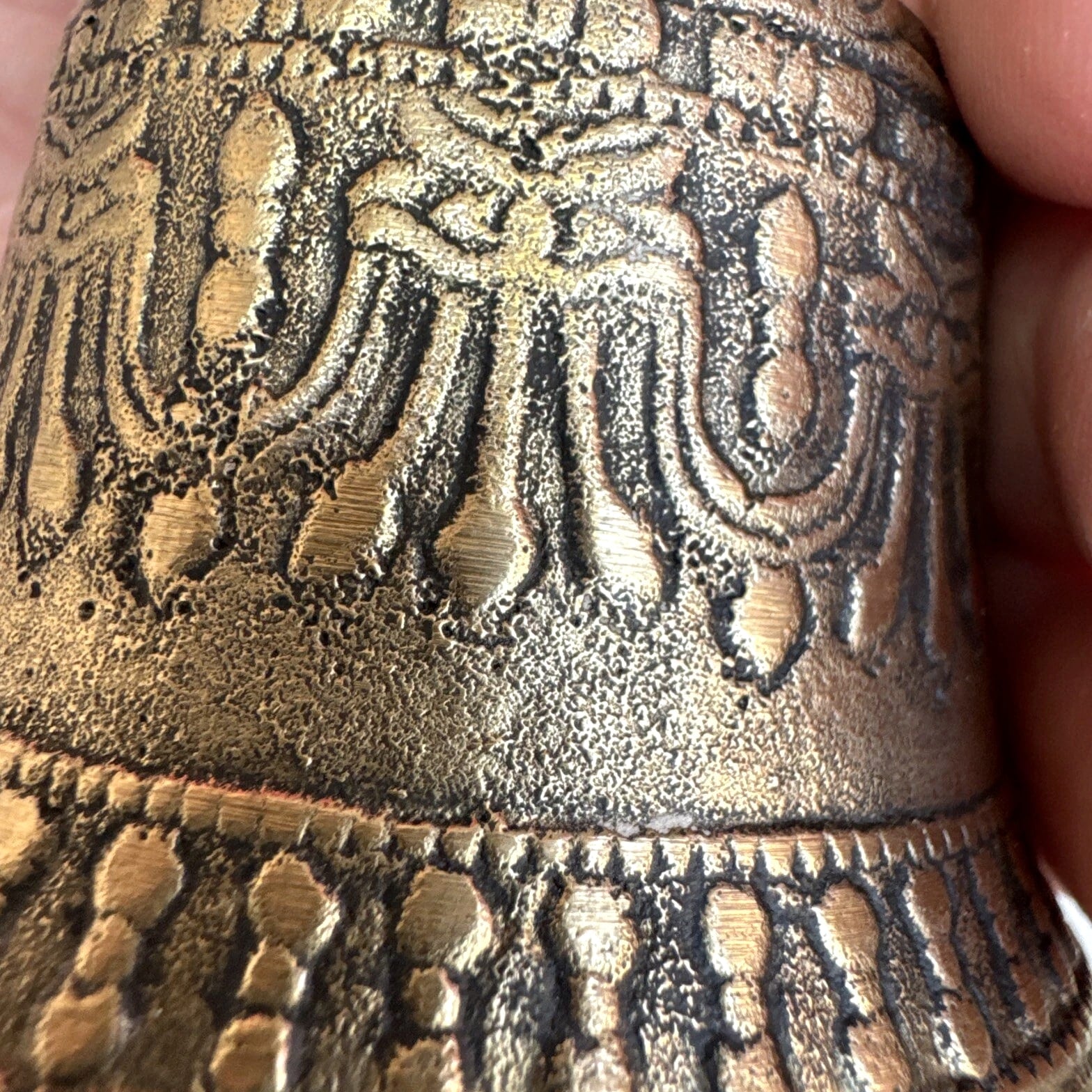 Vintage Ornate Brass Hand Bell with Buddha Face on Handle 6.25 inches