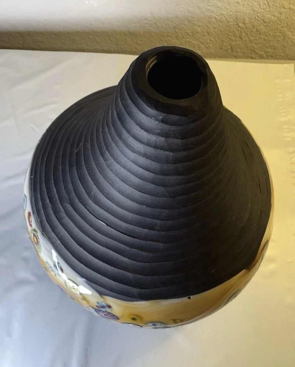 Stunning Yellow And Brown Pottery And Glass Millefiori Vase