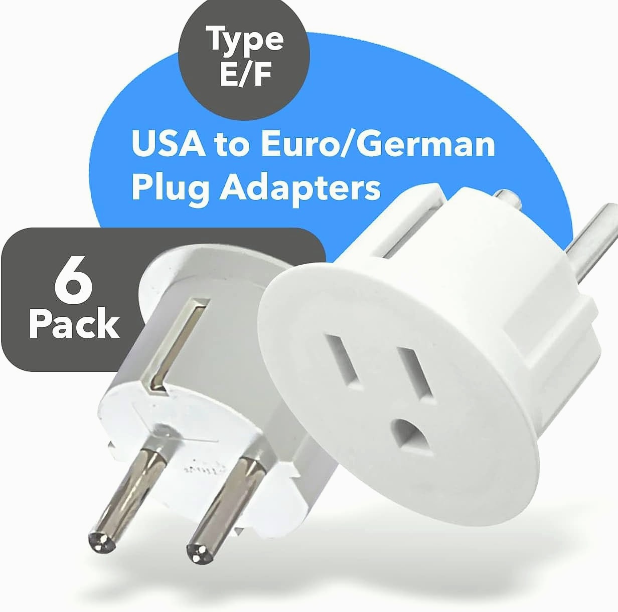 OREI American USA To European Plug Adapter – Type E/F Schuko Plug Adapter - Use in Germany, France, & More - CE Certified – For Mobile, Laptop & Camera Chargers - 6 Pack