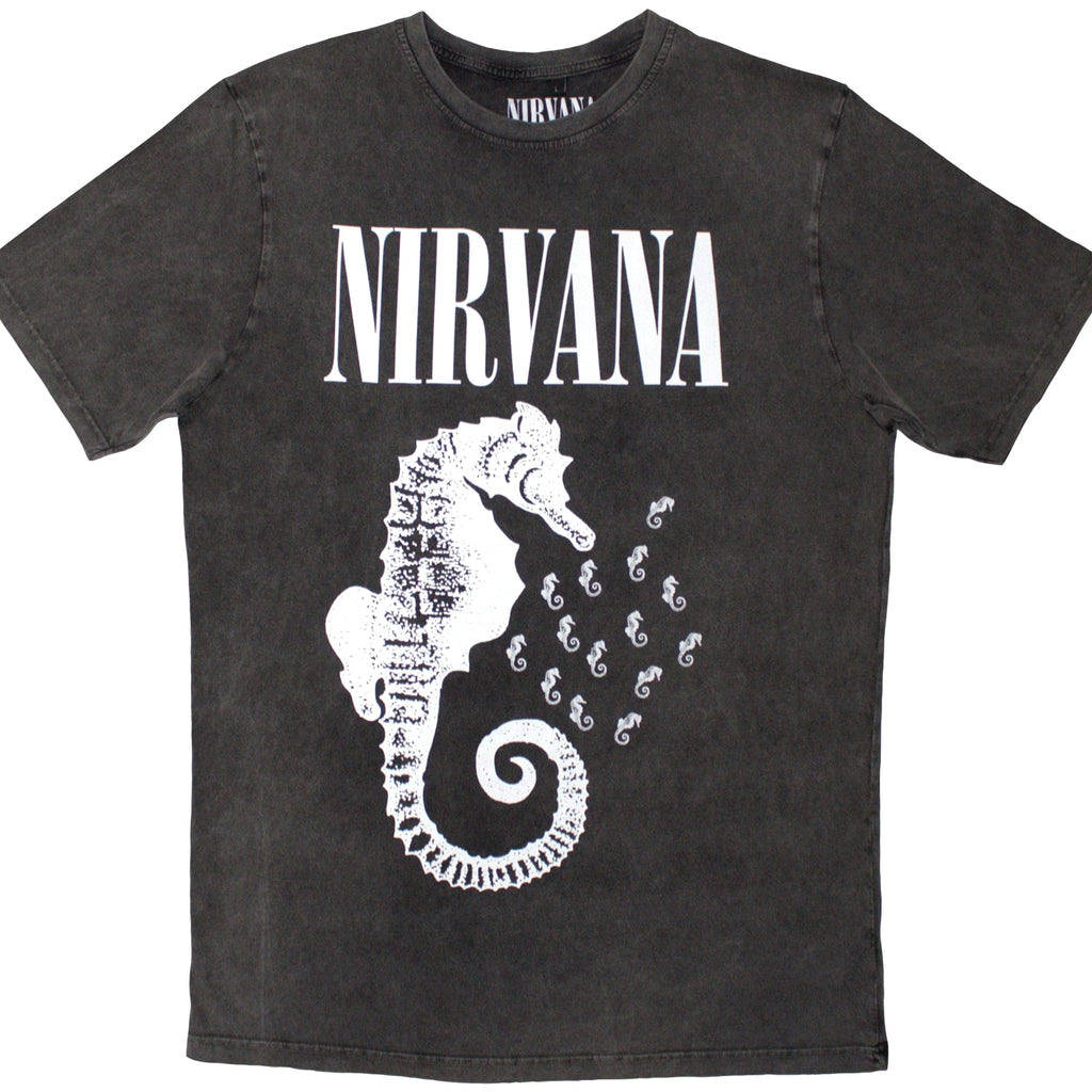 Nirvana Seahorse and Logo Mono Premium Carbon Official T-Shirt Mens