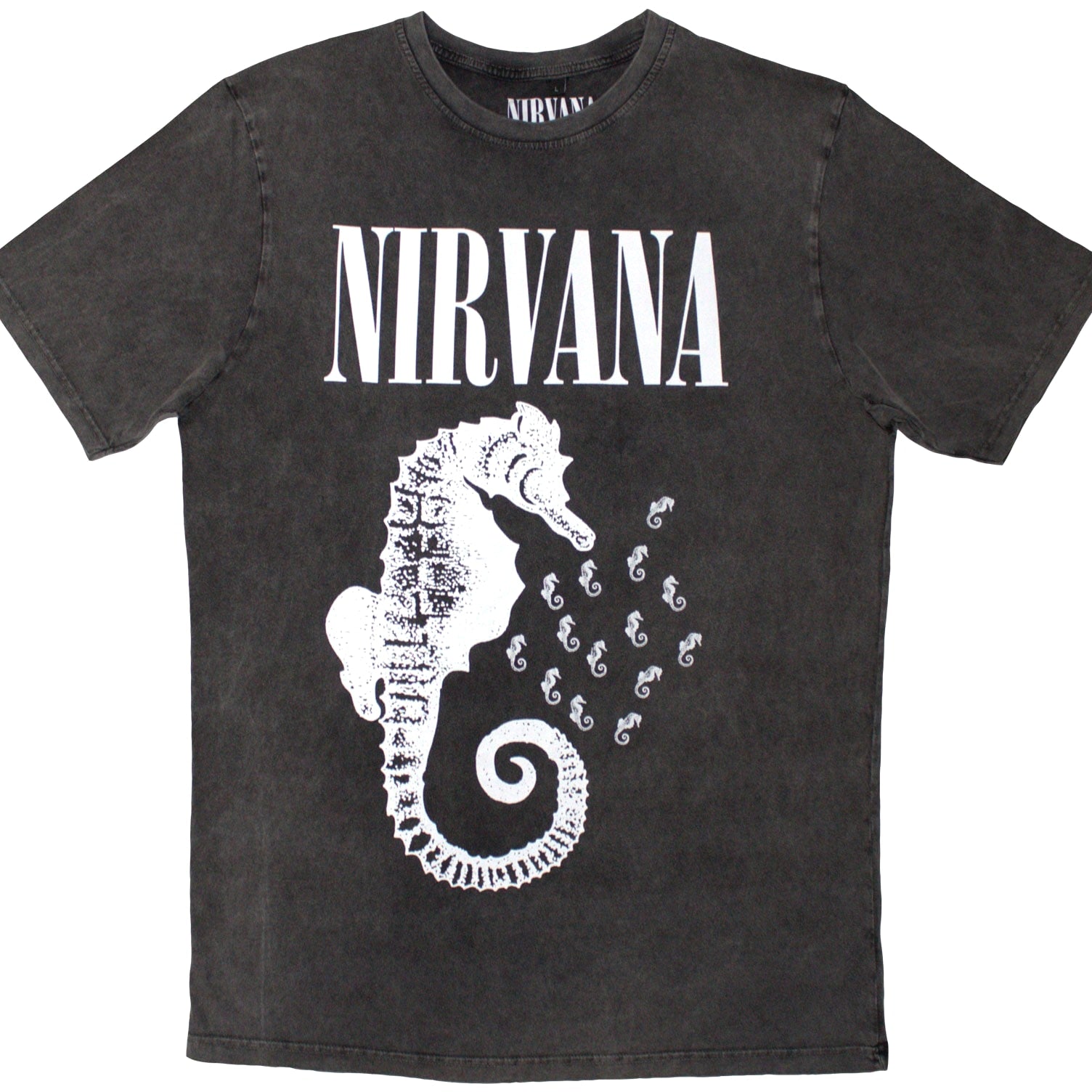 Nirvana Seahorse and Logo Mono Premium Carbon Official T-Shirt Mens