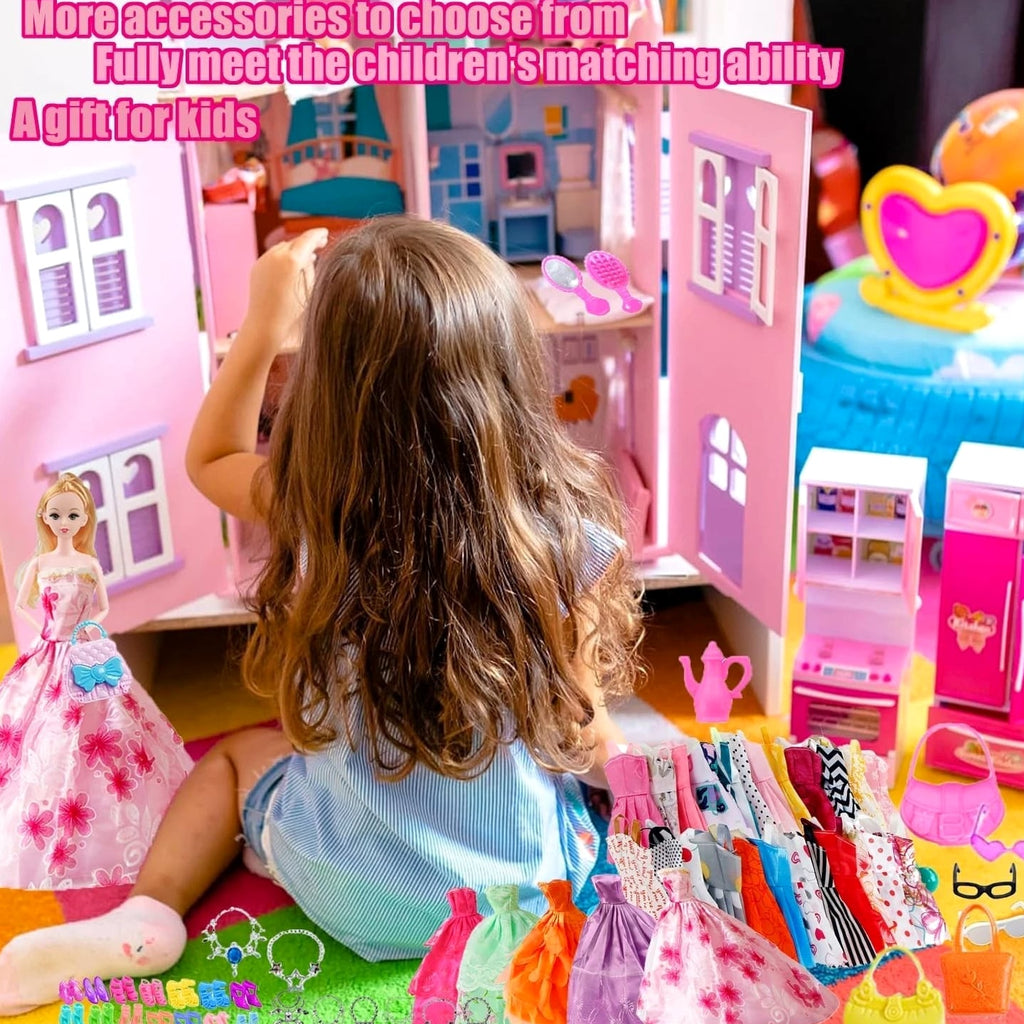 98 PCS Barbie Clothes Doll Fashion Wear Clothing Outfits Dress up Gown Shoes Lot