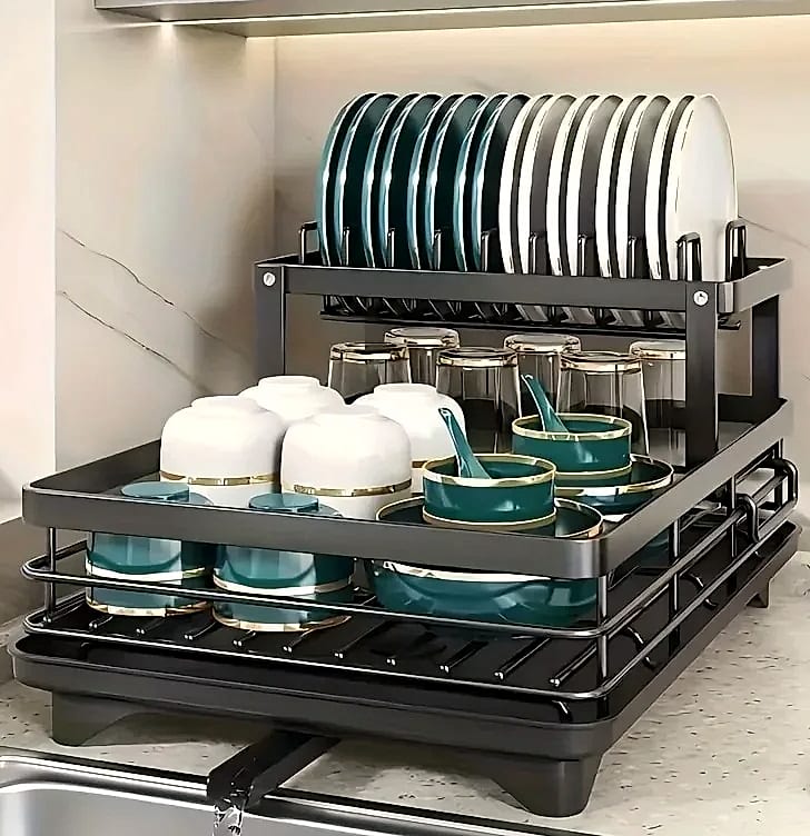 AEHOME Double-Tier Extendable Dish Drainer for Kitchen