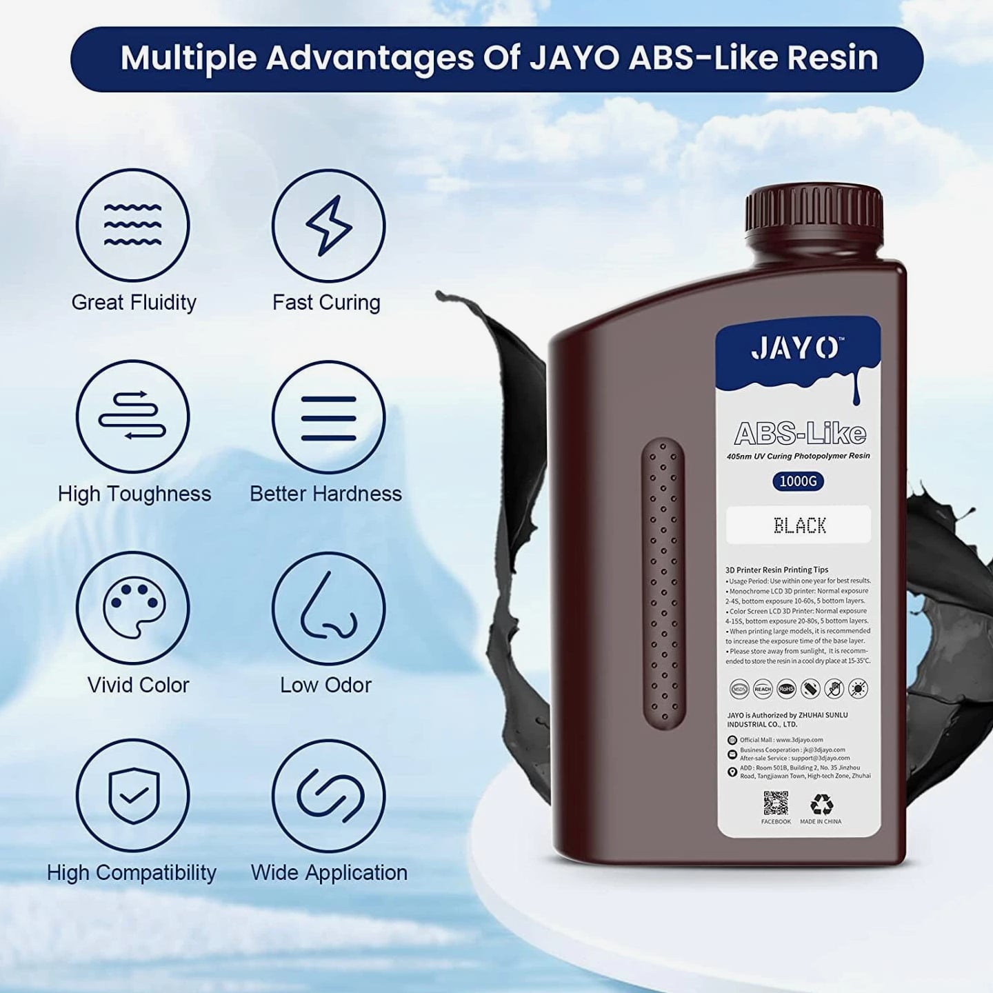 JAYO 1KG 405nm Standard/ABS-Like/Nylon-Like/Water Washable/14K UV Resin for 3D LCD