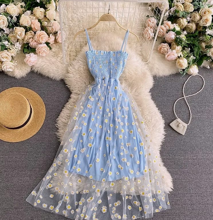 YUOOMUOO Women's Floral Print Mesh Party Dress