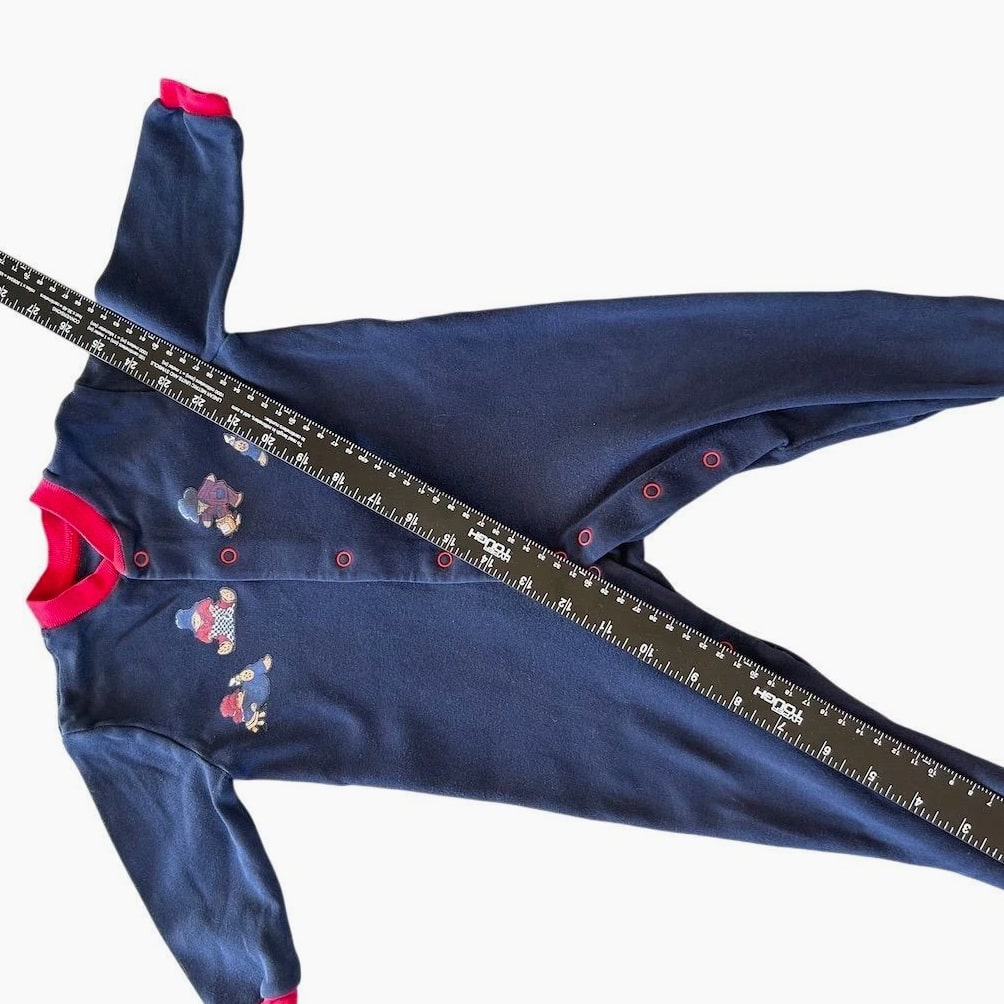 Marks Spencer Paddington Bear Sleepsuit Baby 3 6 Months Navy Red Footed Pajamas