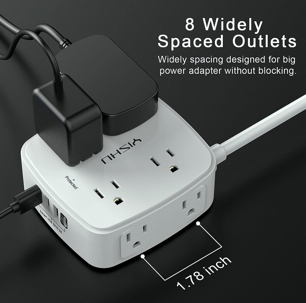 YISHU 6 Ft Surge Protector Power Strip, 8 Outlets 4 USB