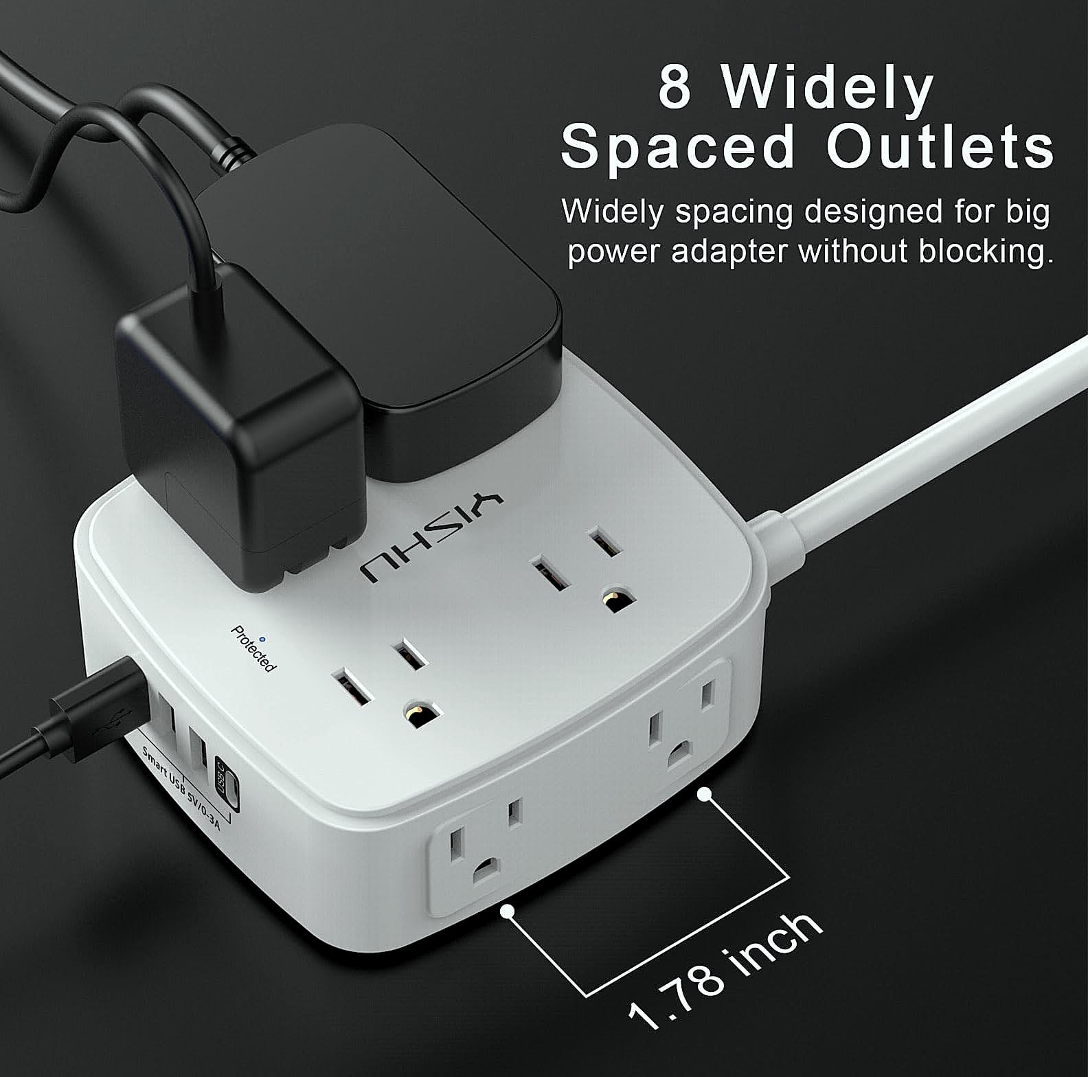 YISHU 6 Ft Surge Protector Power Strip, 8 Outlets 4 USB