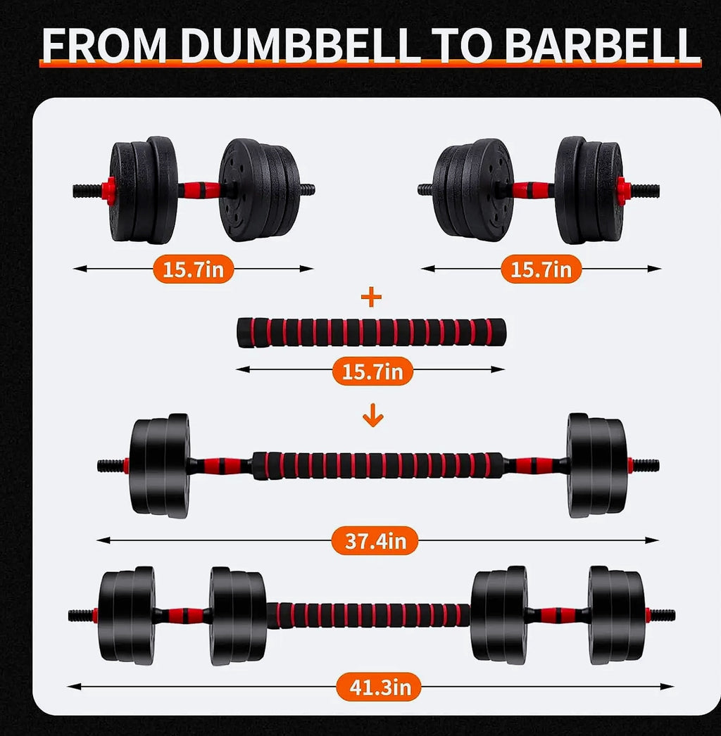 Adjustable Dumbbell to Barbell Set 5-44lbs Home Gym