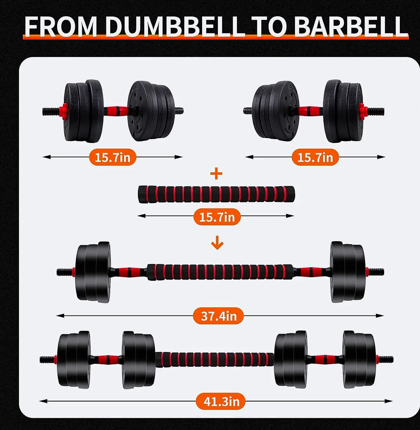 Adjustable Dumbbell to Barbell Set 5-44lbs Home Gym