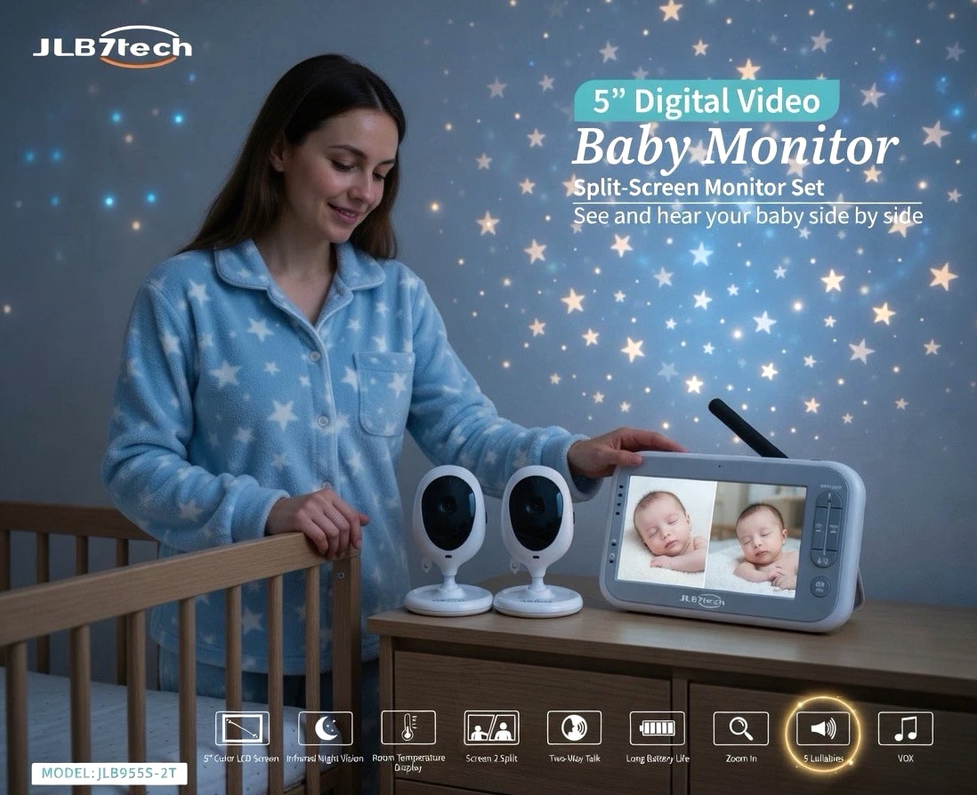 Digital Baby Monitor with 2 Cameras Split Screen Night Vision Two-Way Audio