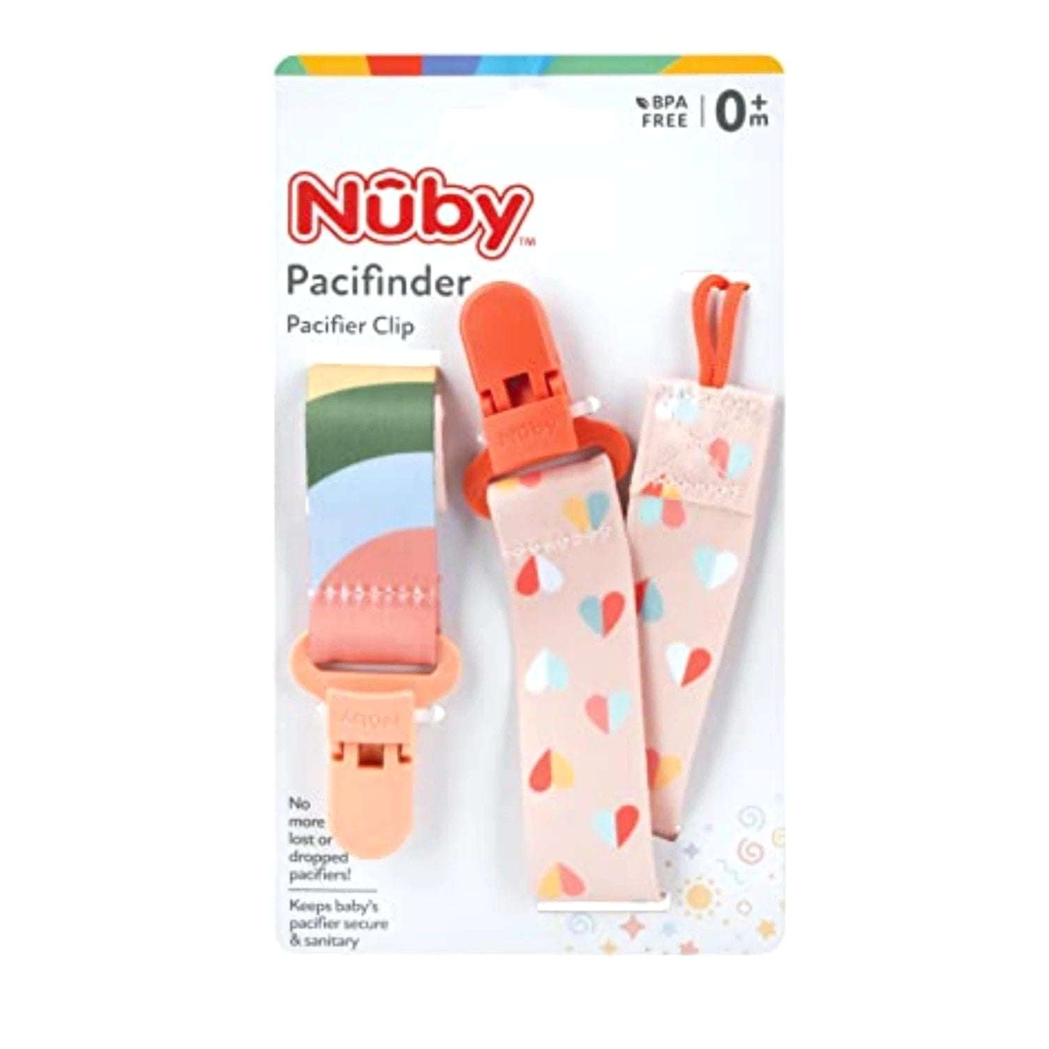 Nuby Infant's 2-Pack Pacifinder Pacifier Clips Colors May Vary Multicolor