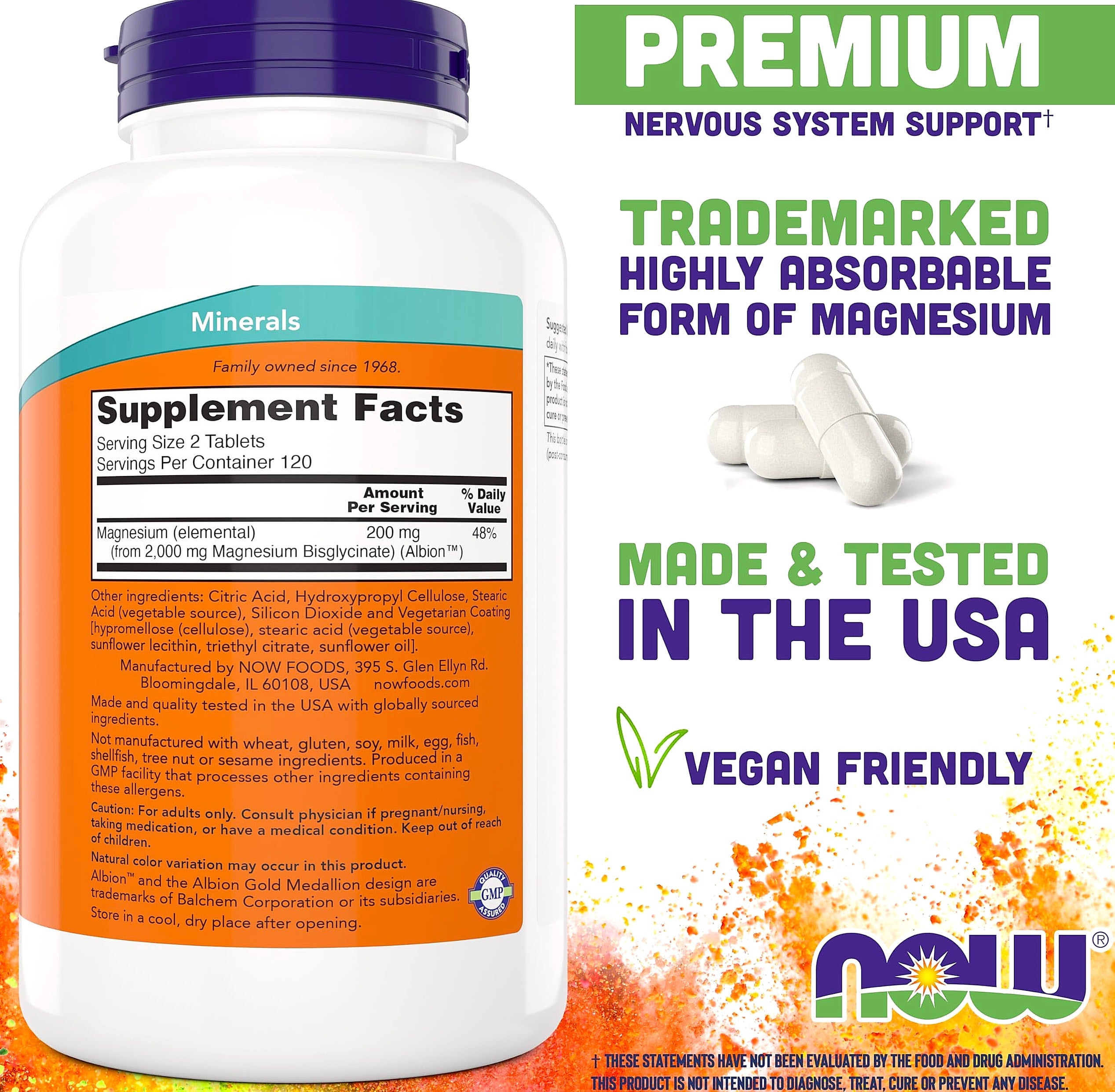 NOW Foods Magnesium Glycinate 240 Tablets for Muscle Support
