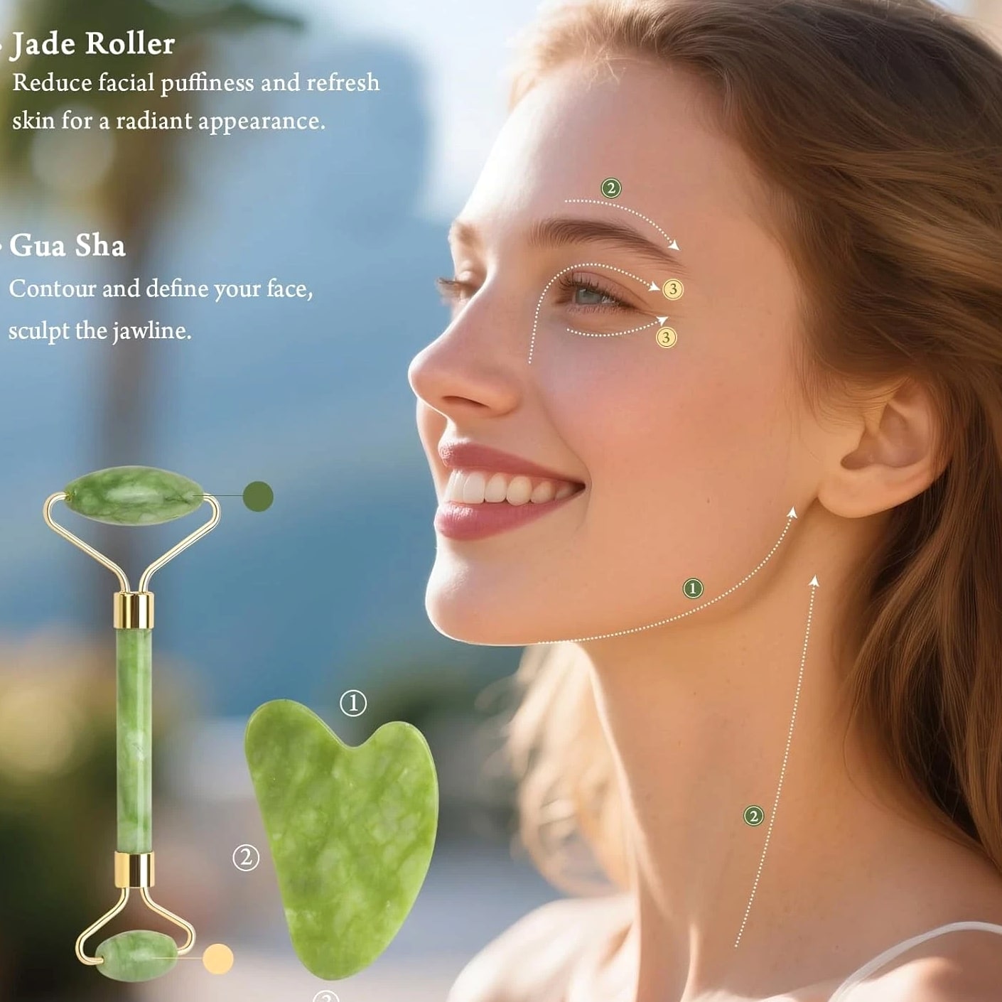 Luxury Facial Roller & Gua Sha Set - Skin Tightening Spa Kit for Lymphatic Drainage