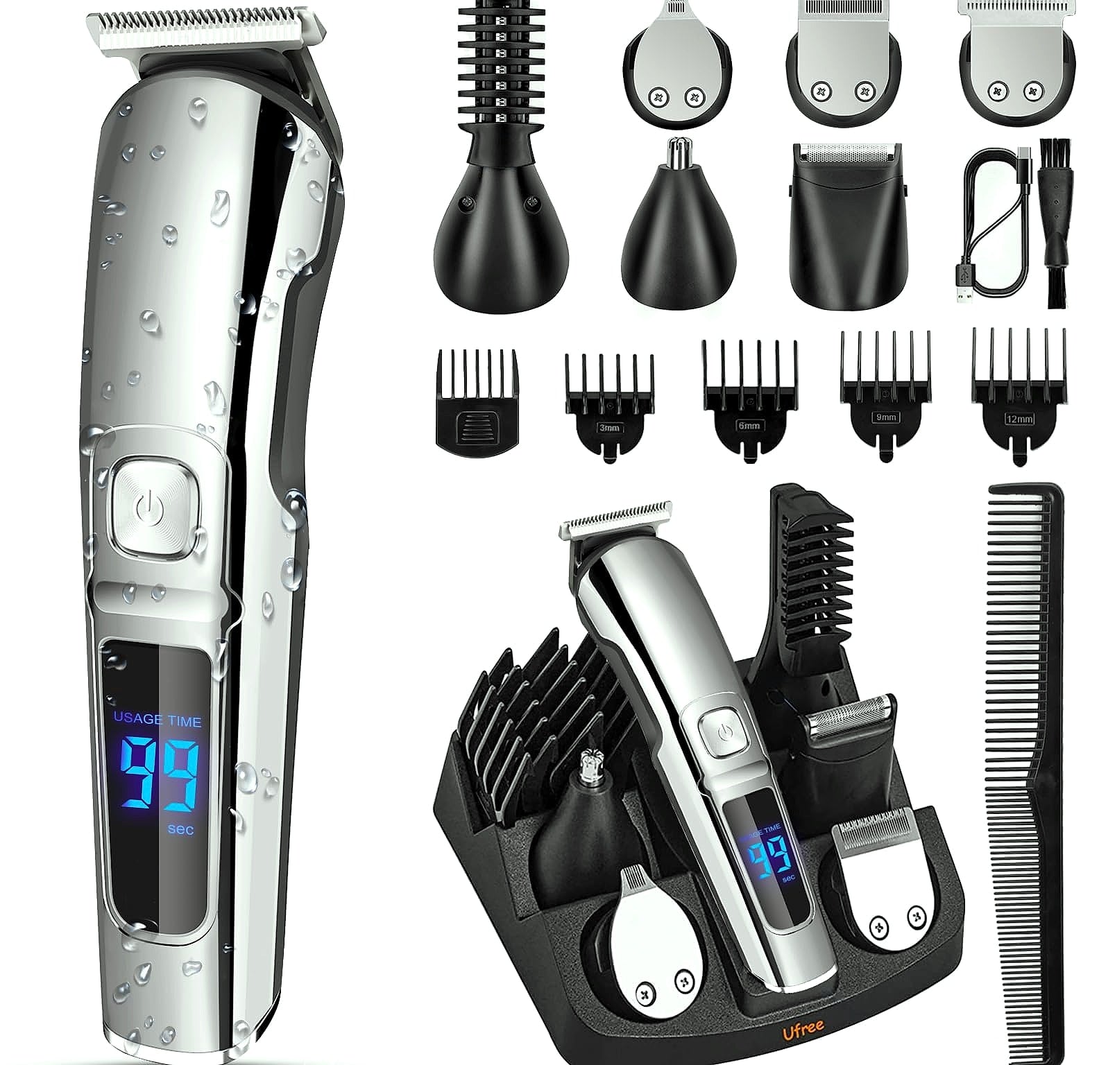 Ufree Beard Trimmer Kit, Waterproof Electric Razor for Men