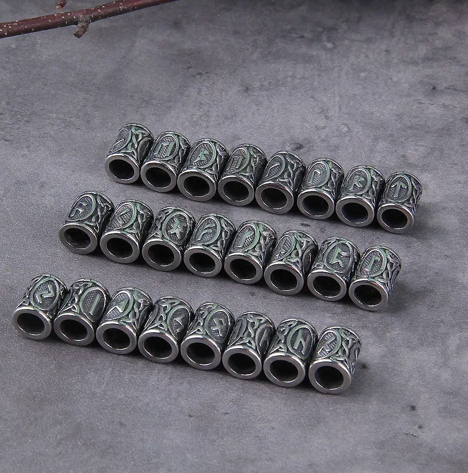 Vikings Jewelry Stainless Steel Rune Beads 24-Piece Set