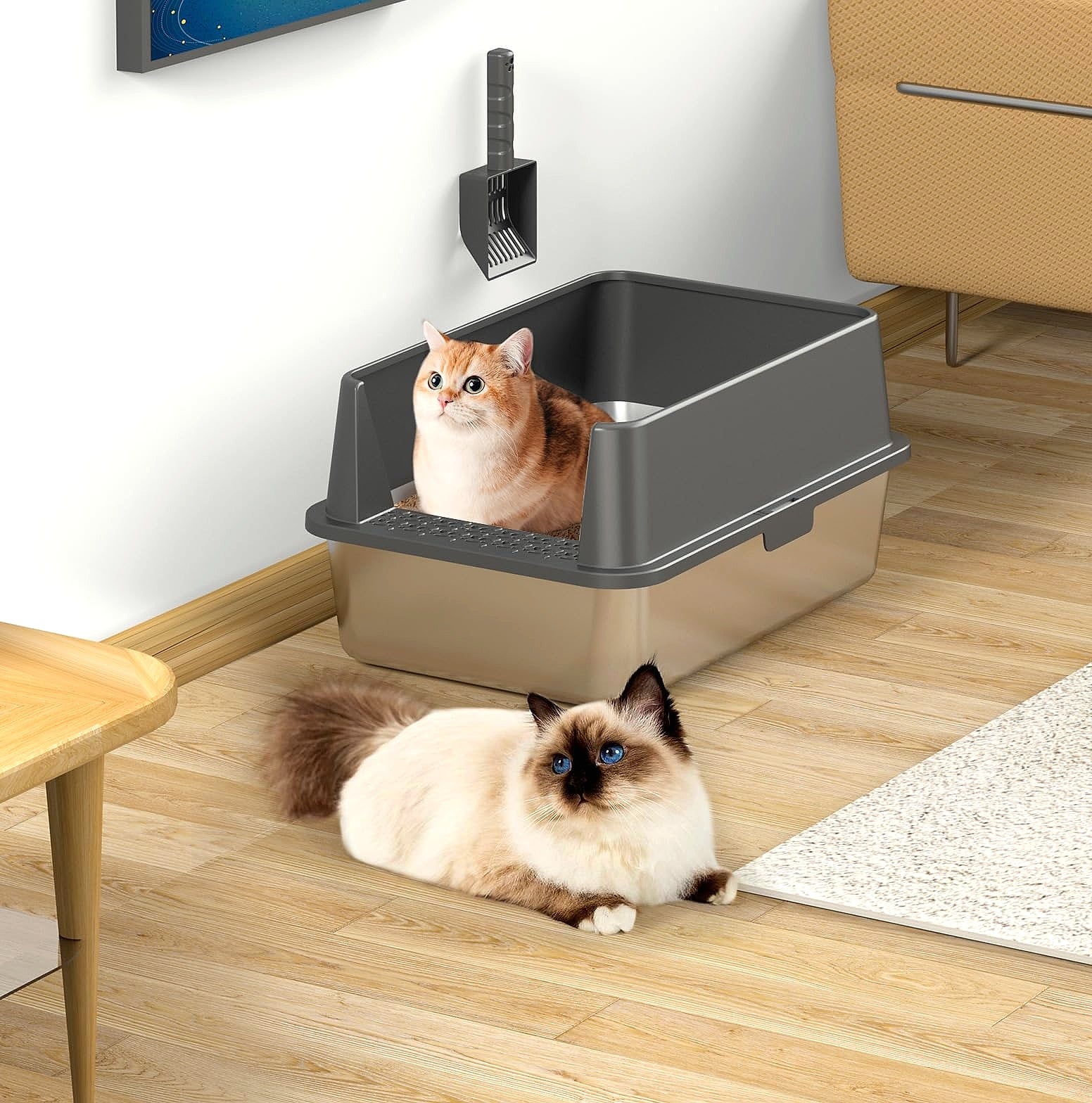 ICYAIR Stainless Steel Cat Litter Box 2-Pack, Extra Large