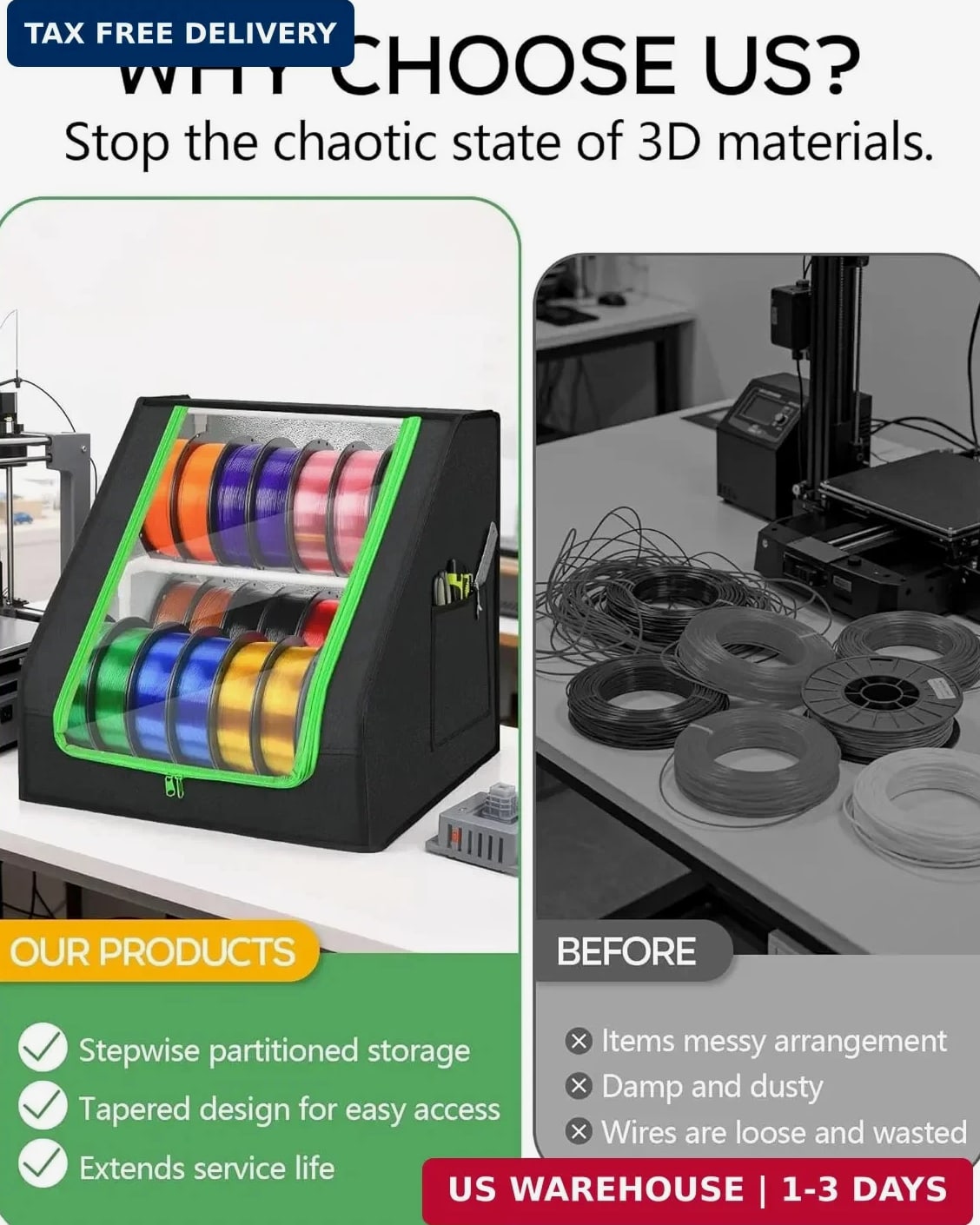 3D Printer Filament Storage Box – Holds up to 21 Spools, 2-Tier Filament Rack an