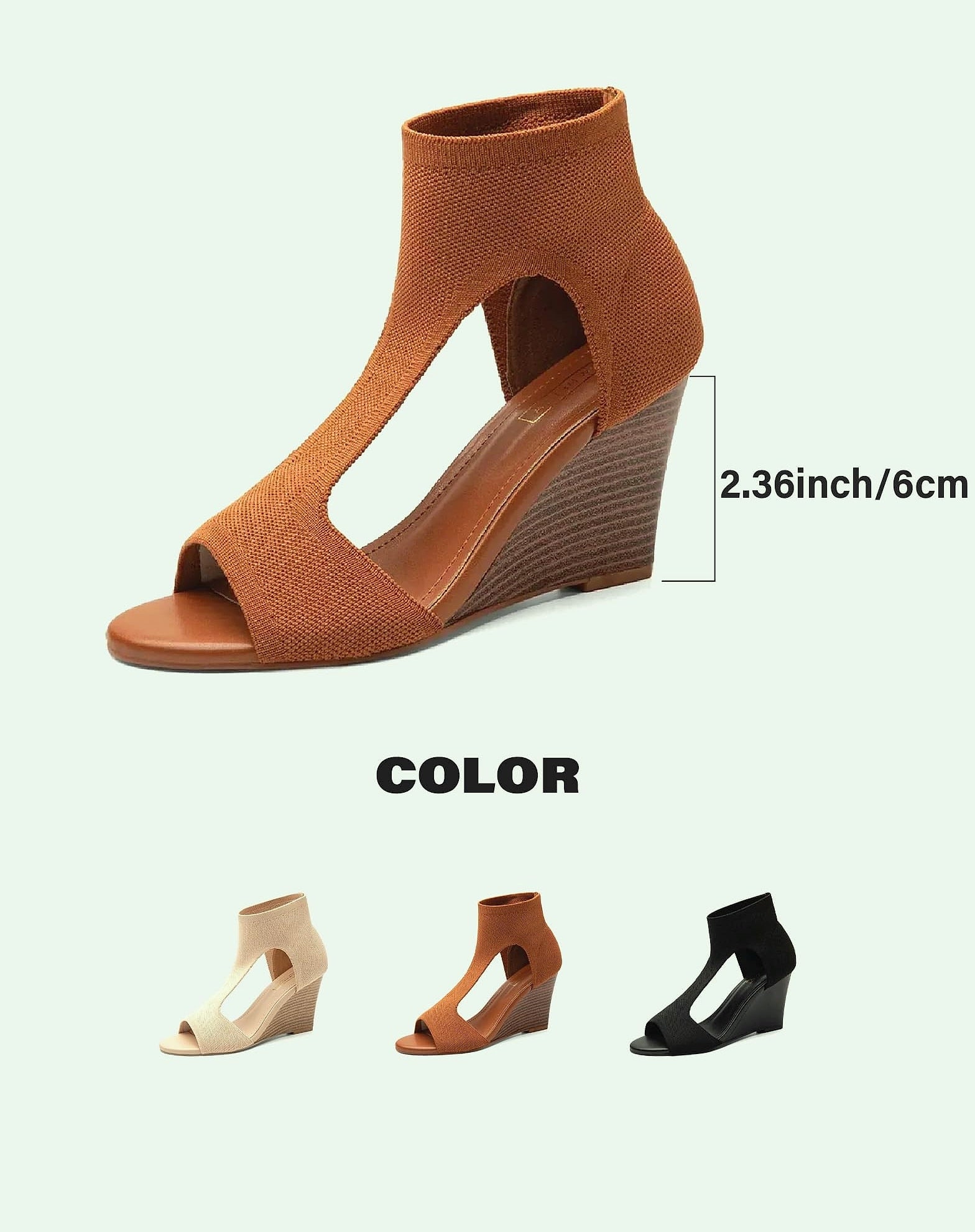 NEWBELLA Women's Knit Wedge Sandal Peep-Toe Slip-On
