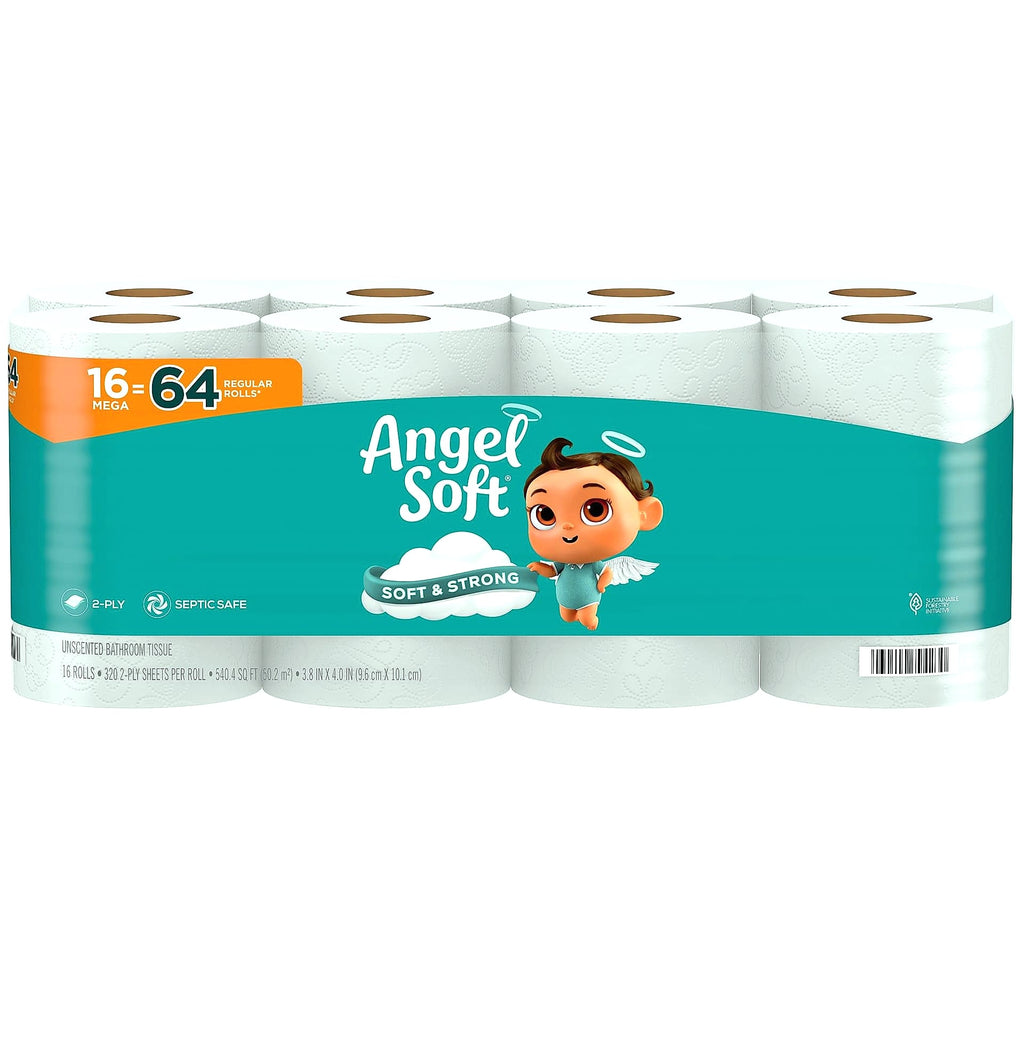 Angel Soft Mega Rolls Toilet Paper, 18 Pack, 2-Ply Soft Tissue